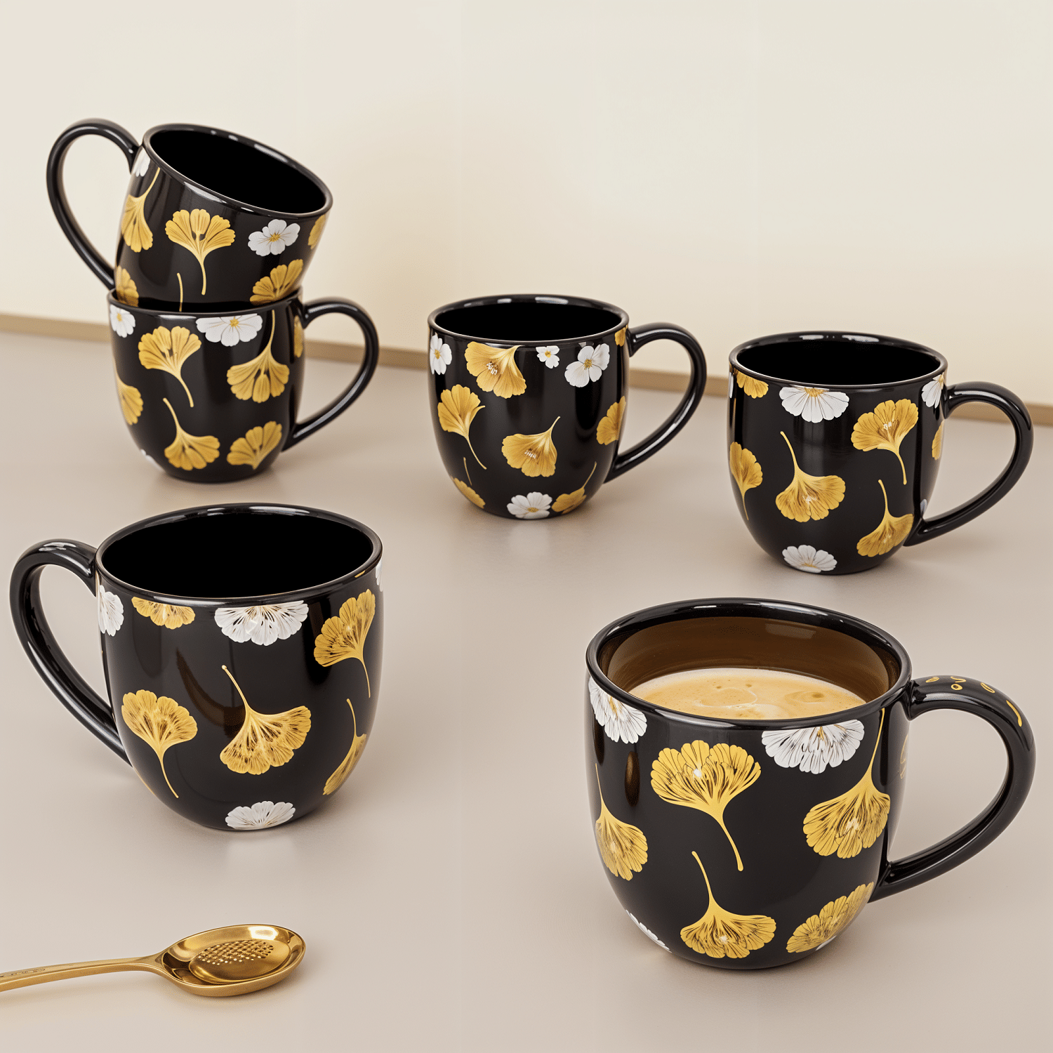 Hala Moondust Floral Ceramic Tea Cup 150 ml ( Pack of 6 )