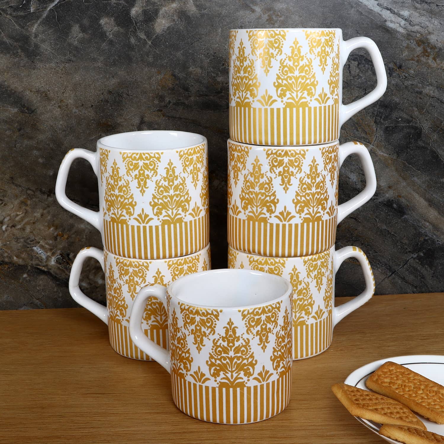 Hala Moondust Printed Ceramic Tea Cup 150 ml ( Pack of 6 )