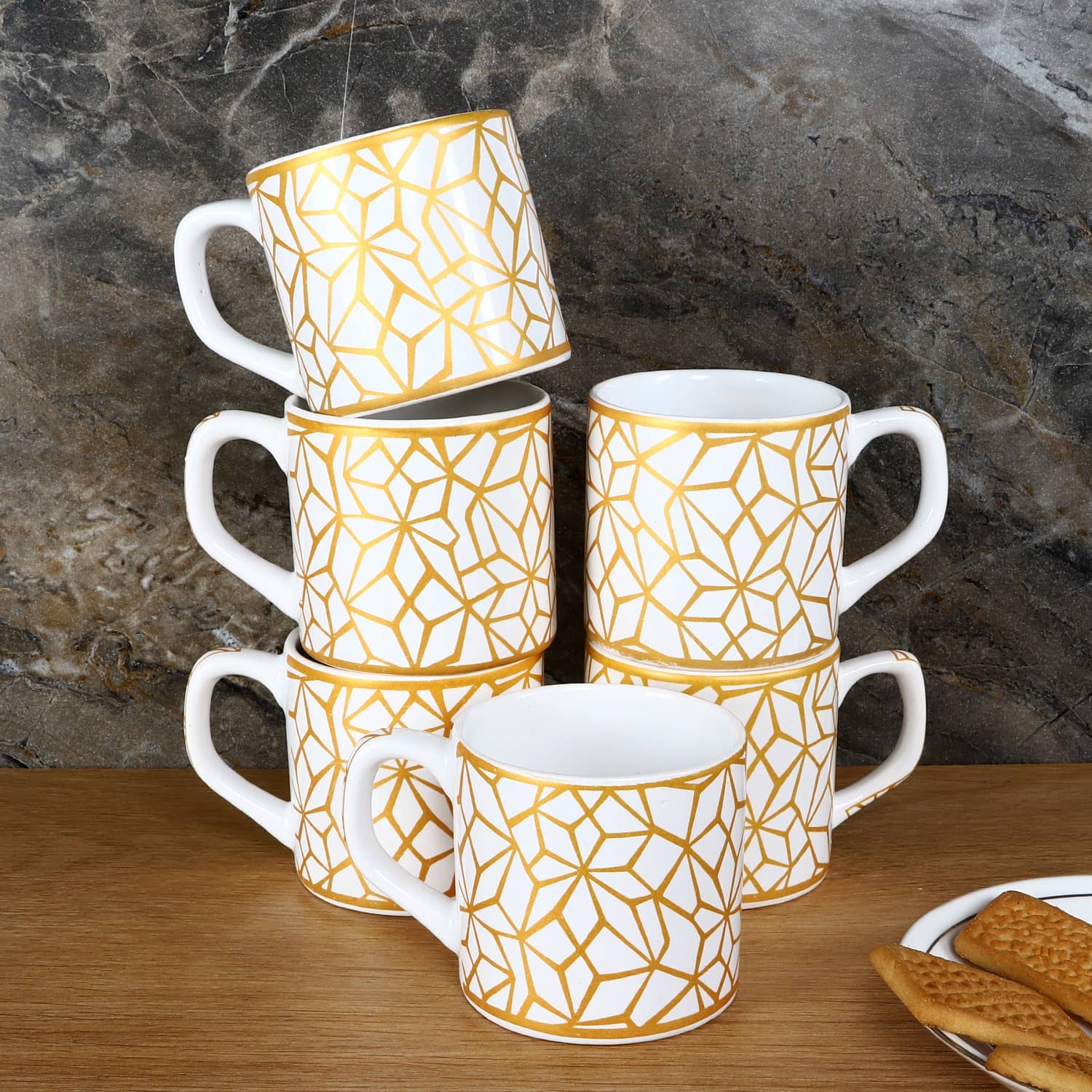 Hala Moondust Printed Ceramic Tea Cup 150 ml ( Pack of 6 )