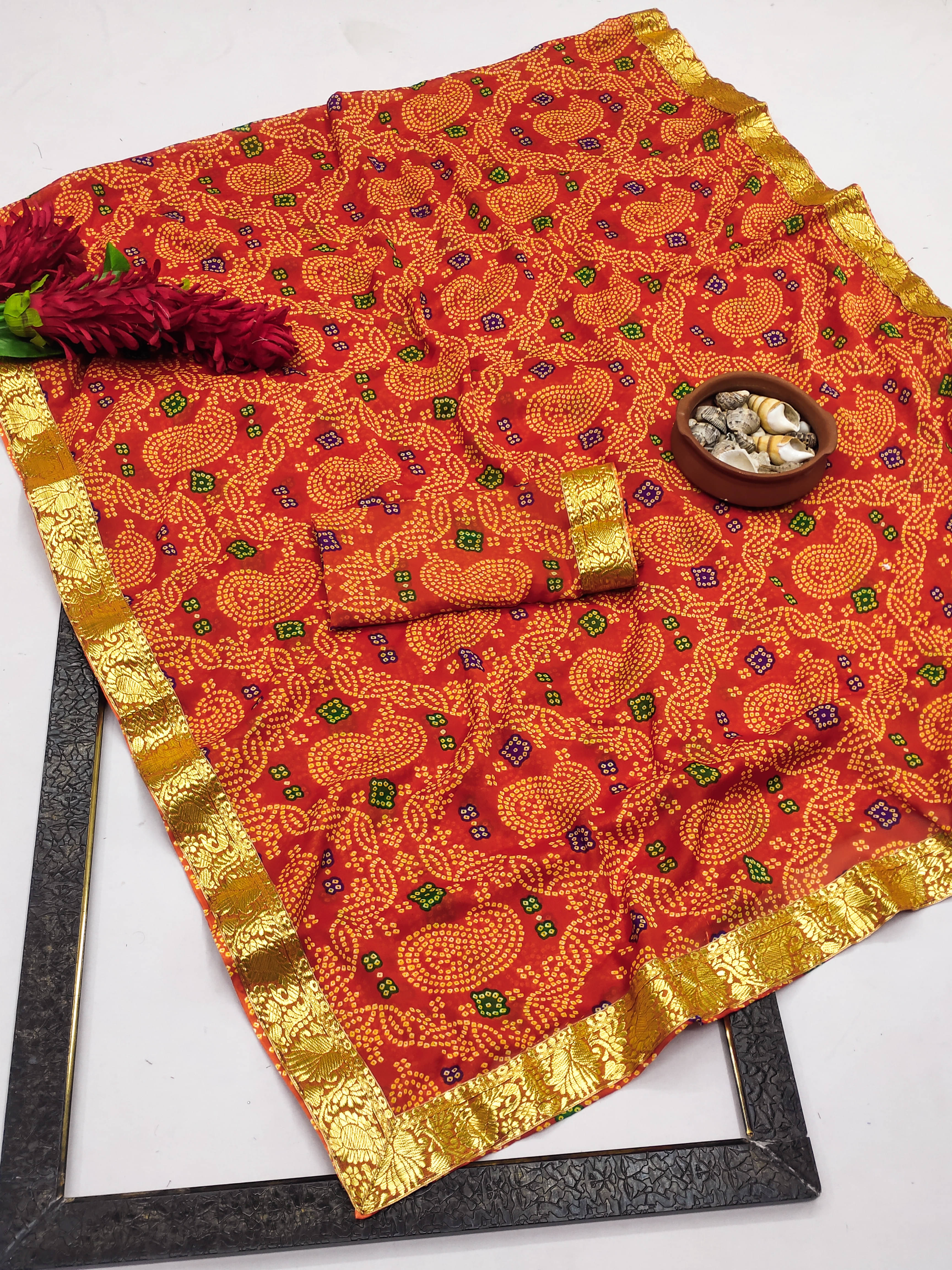     			Kanooda Prints Georgette Printed Saree With Unstitched Blouse Piece ( Orange )