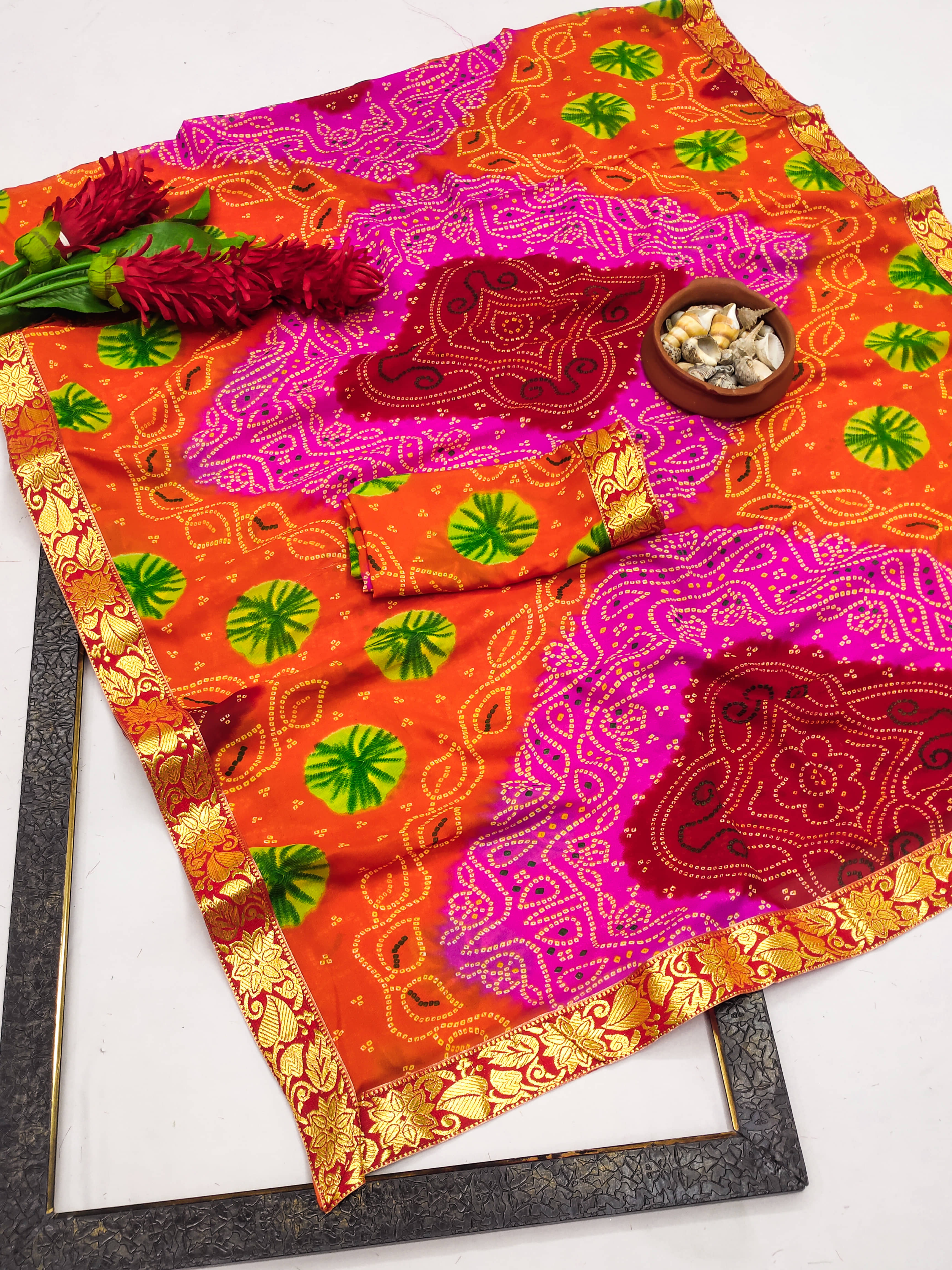 Kanooda Prints Georgette Printed Saree With Unstitched Blouse Piece ( Red ) - Sarees | Buy online on ZillyBuy