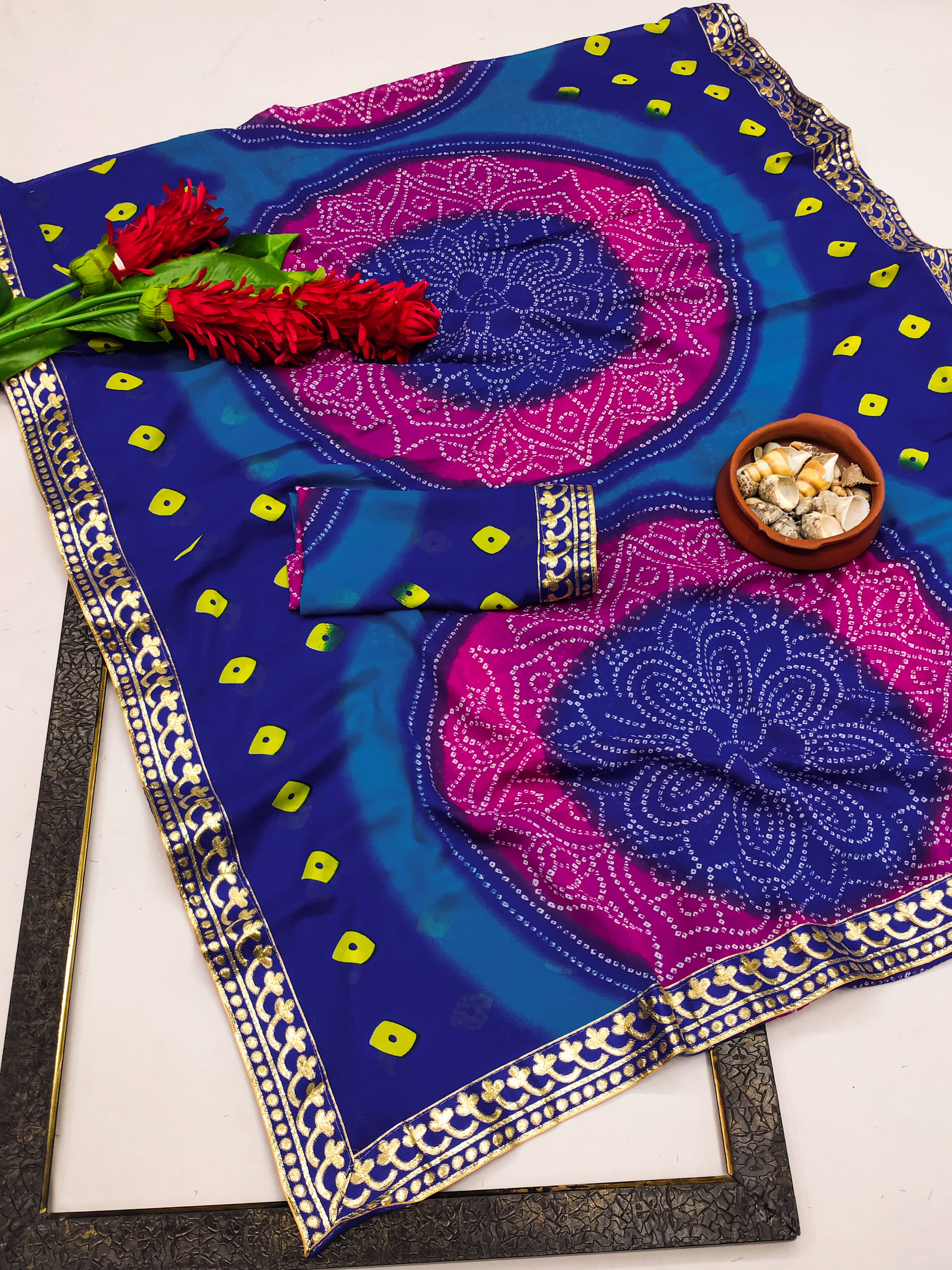 Kanooda Prints Georgette Printed Saree With Unstitched Blouse Piece ( Blue ) Kanooda Prints Georgette Printed Saree With Unstitched Blouse Piece ( Blue )