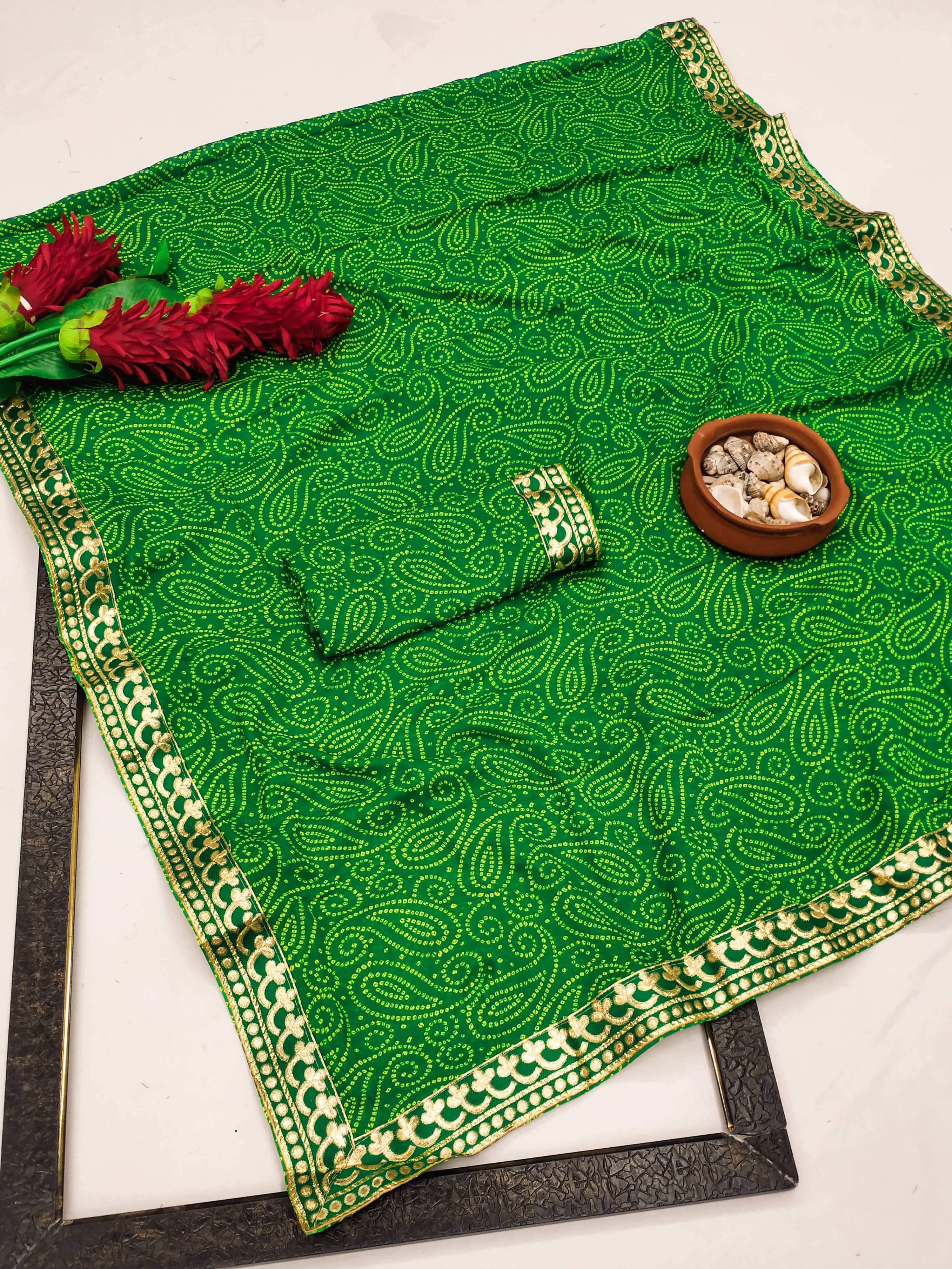    			Kanooda Prints Georgette Printed Saree With Unstitched Blouse Piece ( Green )