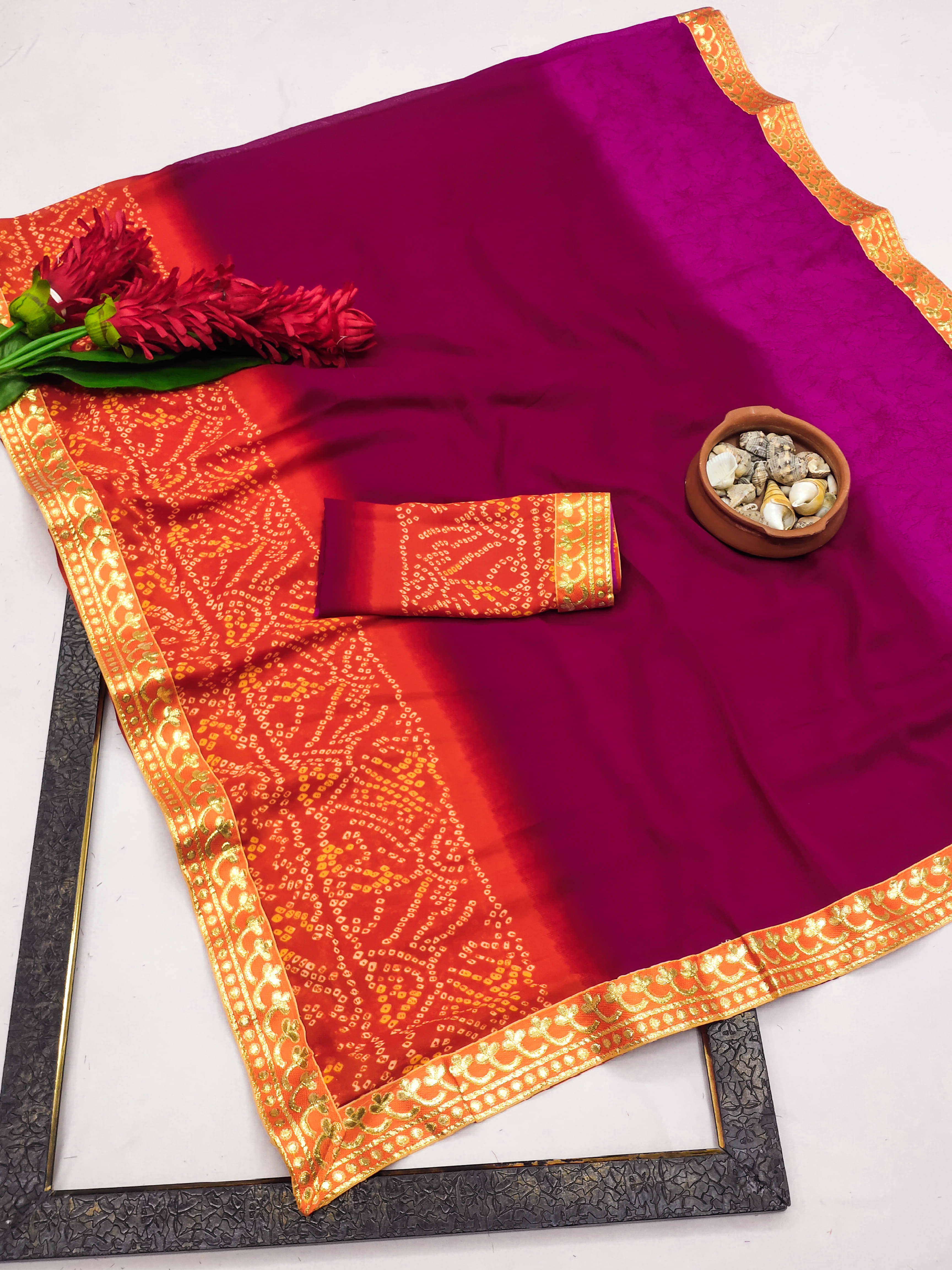     			Kanooda Prints Georgette Printed Saree With Unstitched Blouse Piece ( Orange )
