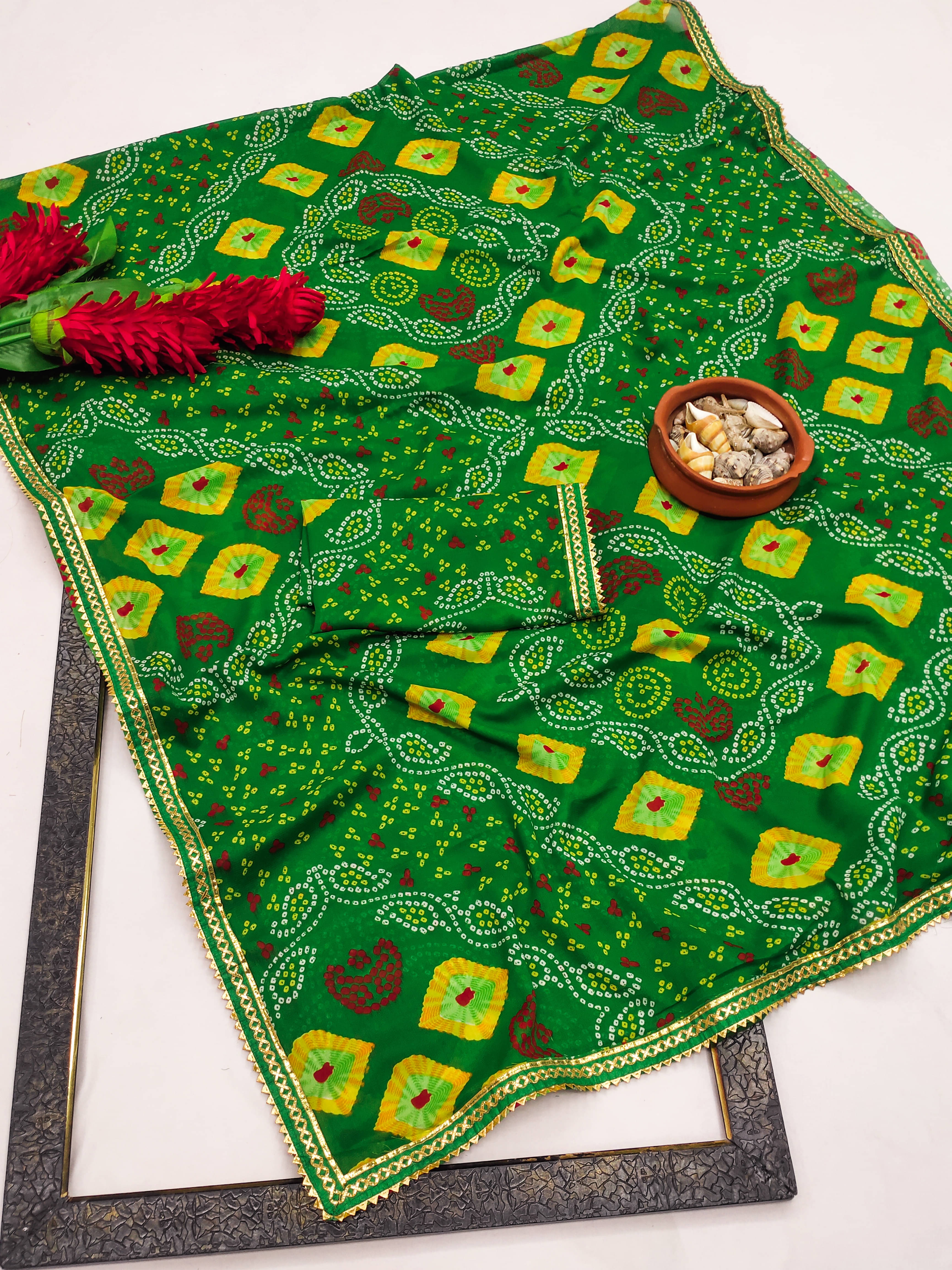     			Kanooda Prints Georgette Printed Saree With Unstitched Blouse Piece ( Green )