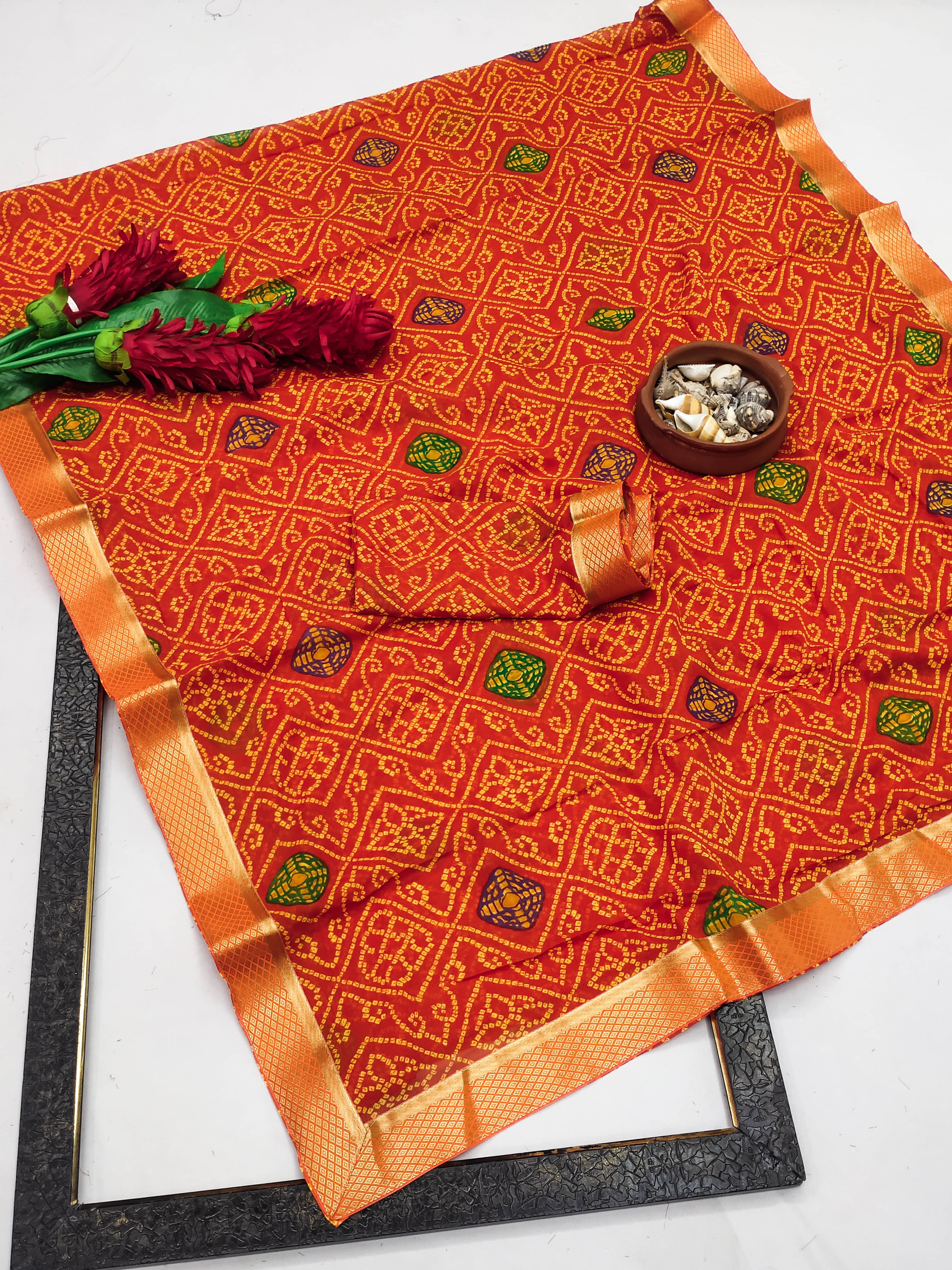     			Kanooda Prints Georgette Printed Saree With Unstitched Blouse Piece ( Orange )