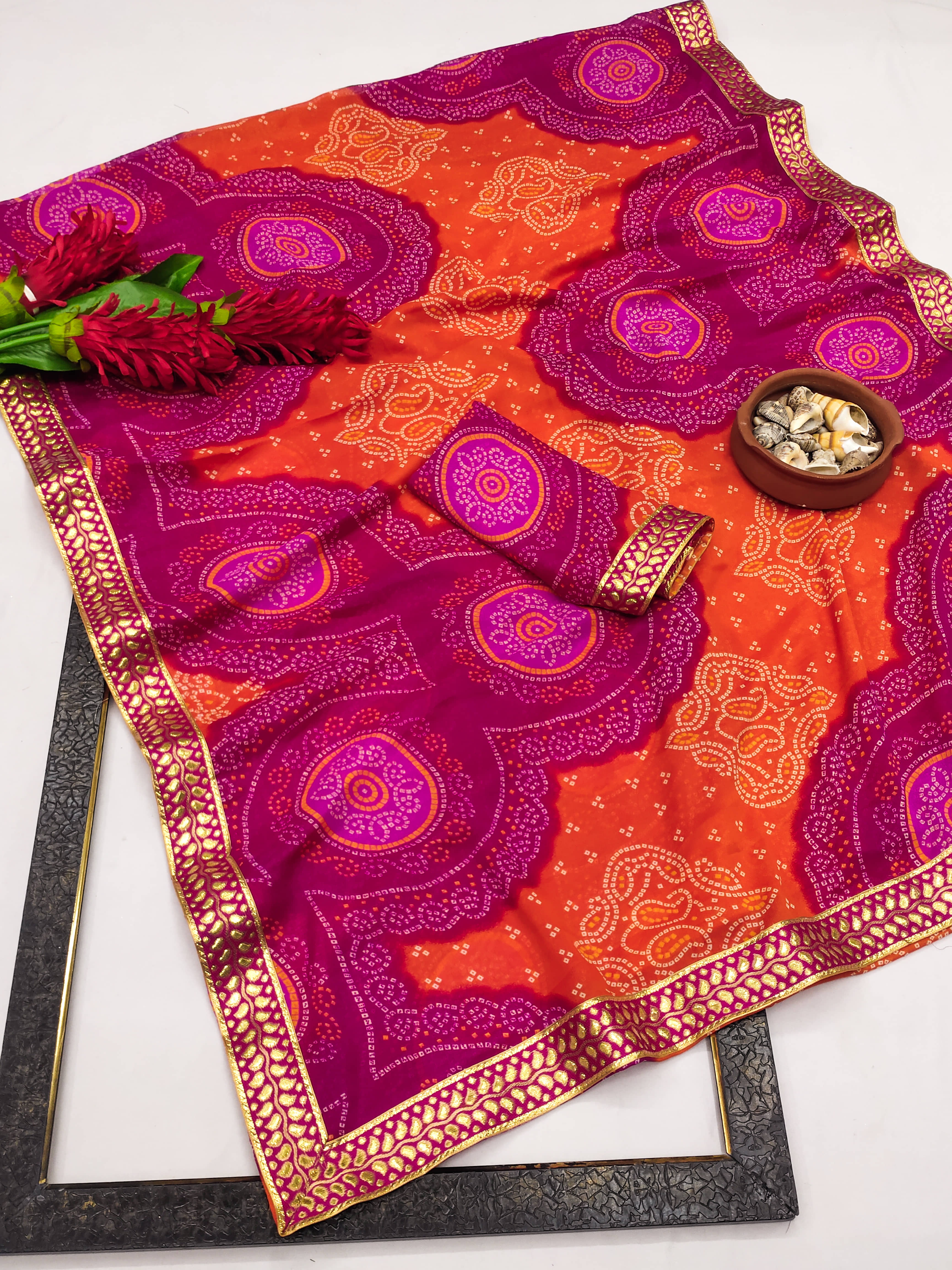Kanooda Prints Georgette Printed Saree With Unstitched Blouse Piece ( Pink ) - Sarees | Buy online on ZillyBuy