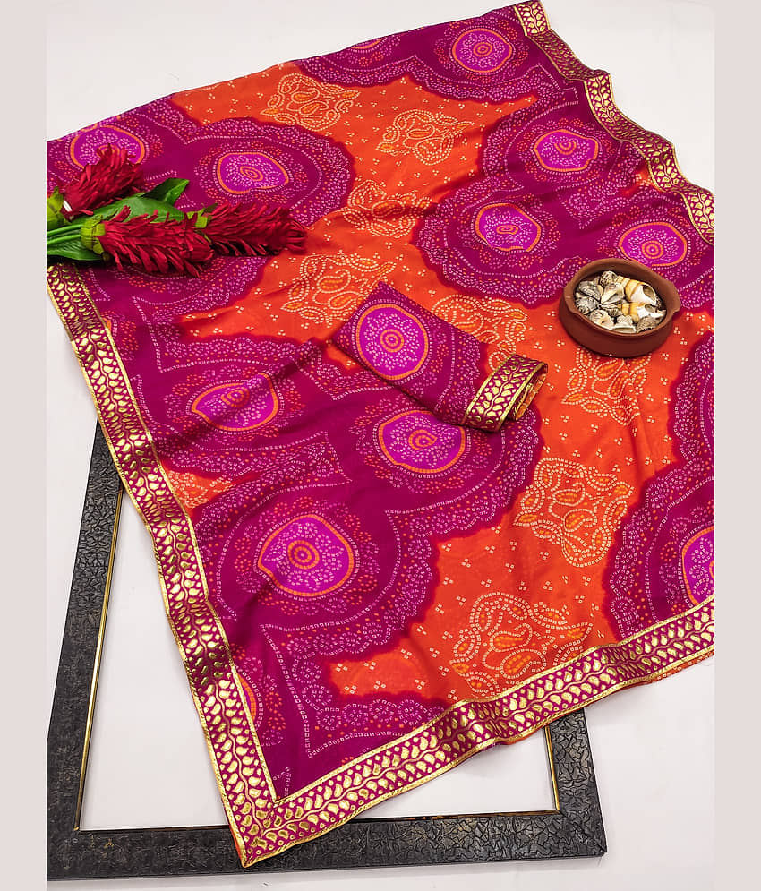 Kanooda Prints Georgette Printed Saree With Unstitched Blouse Piece ( Pink ) - Sarees | Buy online on ZillyBuy