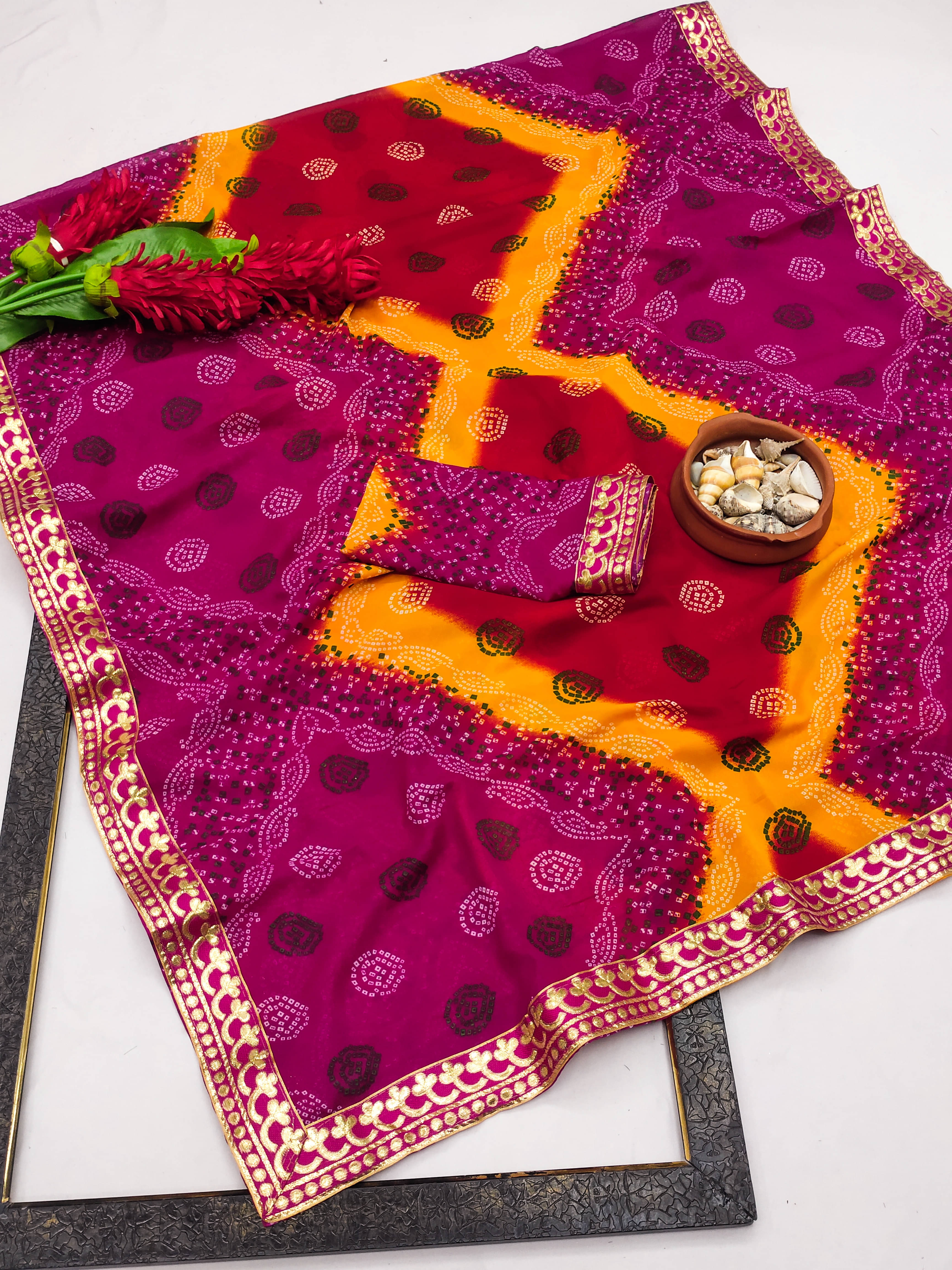 Kanooda Prints Georgette Printed Saree With Unstitched Blouse Piece ( Pink ) Kanooda Prints Georgette Printed Saree With Unstitched Blouse Piece ( Pink )