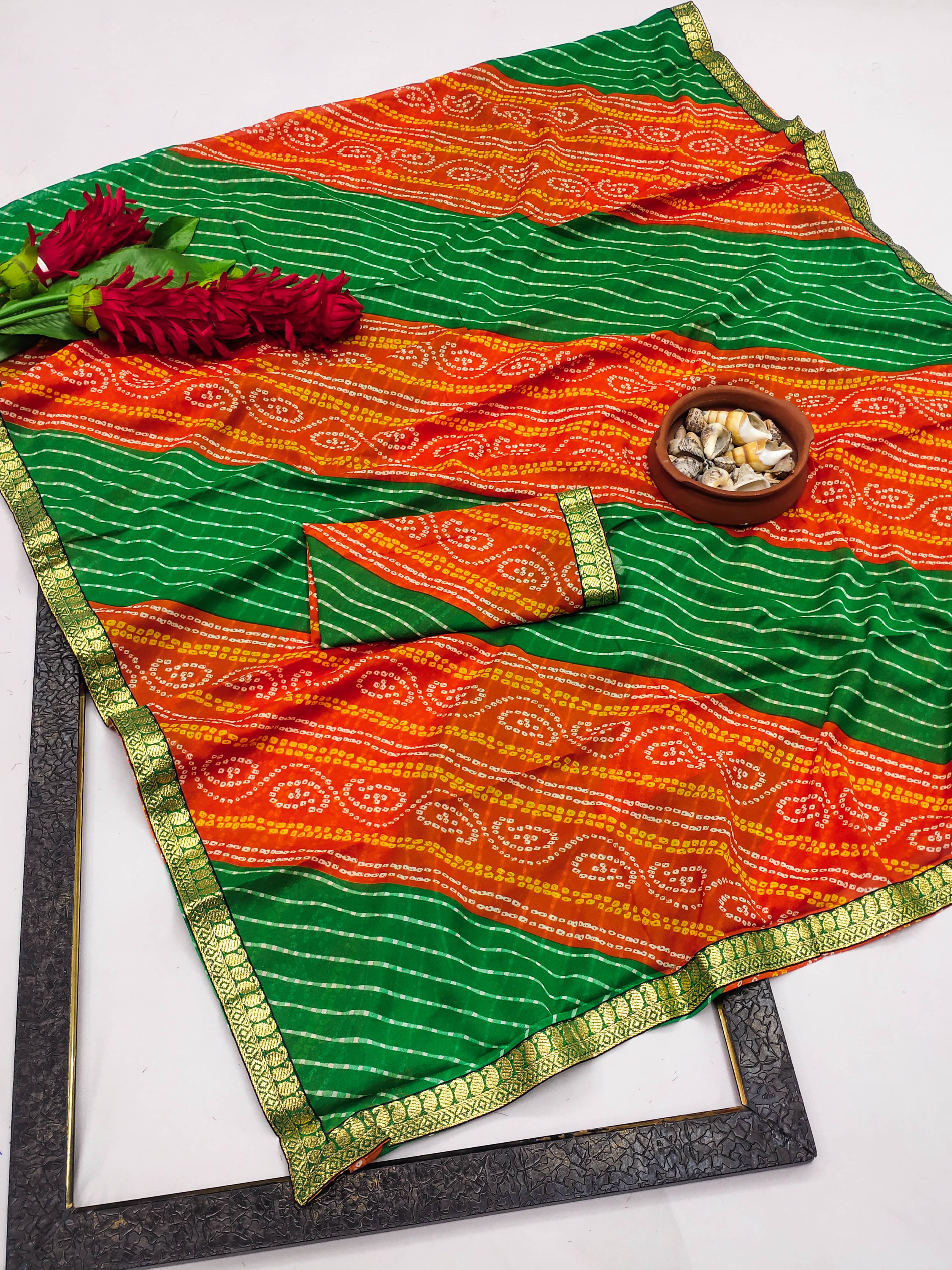 Kanooda Prints Georgette Printed Saree With Unstitched Blouse Piece ( Orange ) Kanooda Prints Georgette Printed Saree With Unstitched Blouse Piece ( Orange )