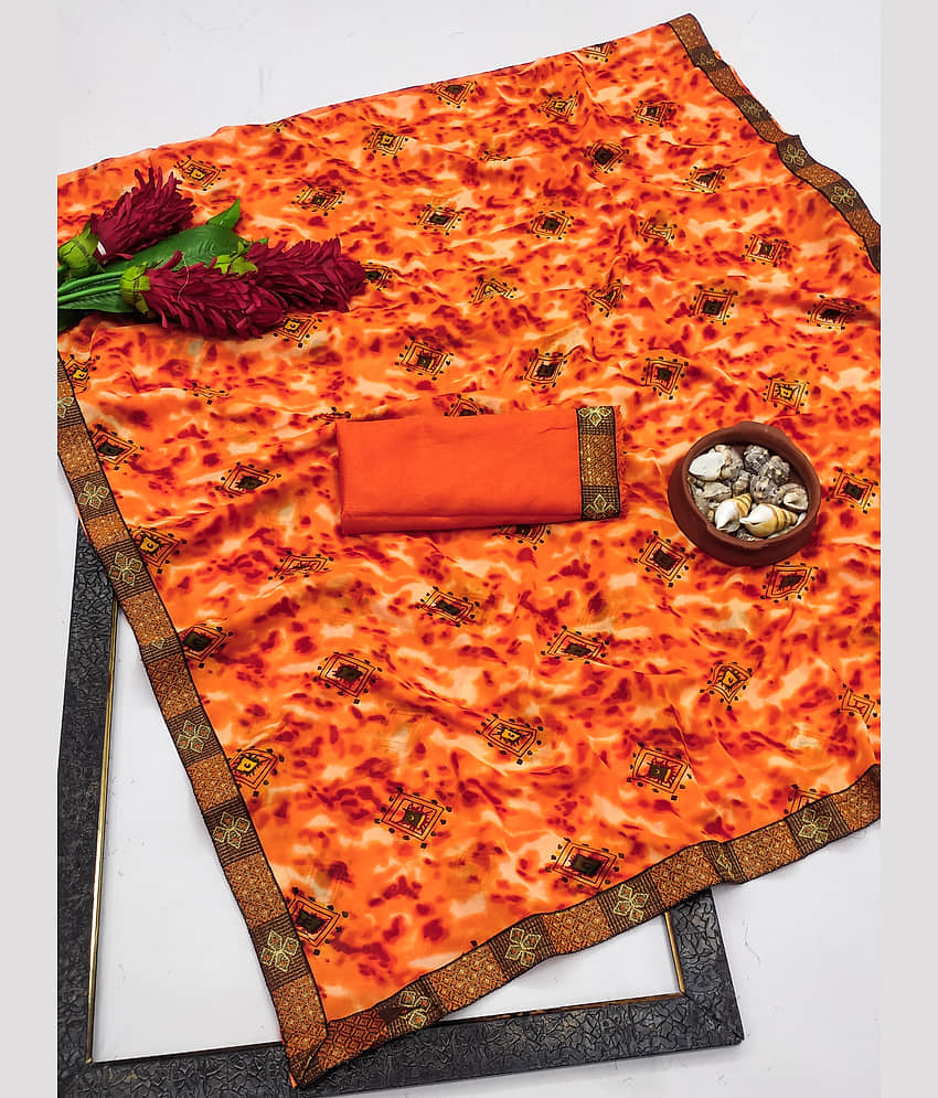 Kanooda Prints Georgette Printed Saree With Unstitched Blouse Piece ( Orange ) - Sarees | Buy online on ZillyBuy
