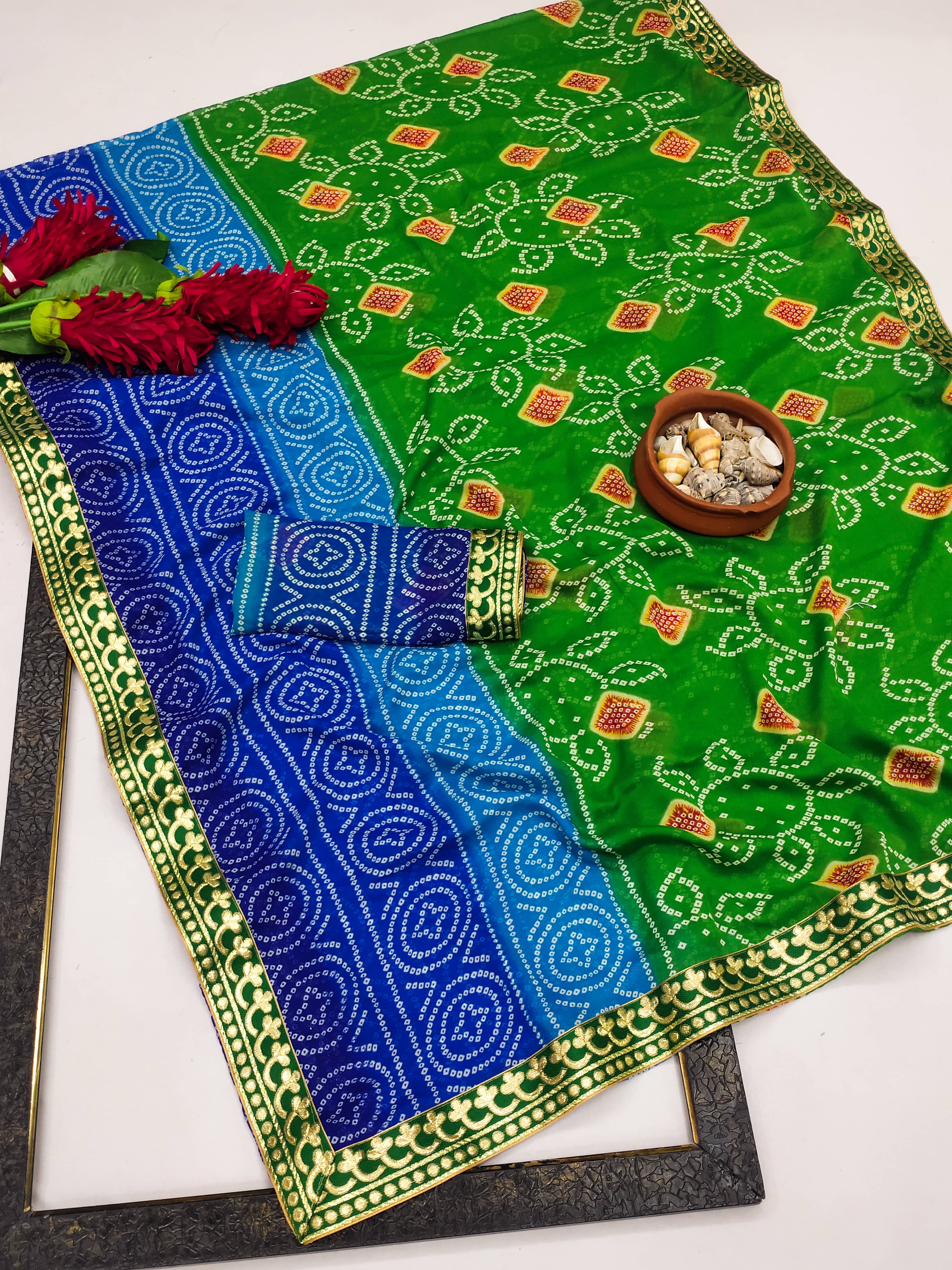 Kanooda Prints Georgette Printed Saree With Unstitched Blouse Piece ( Green ) Kanooda Prints Georgette Printed Saree With Unstitched Blouse Piece ( Green )