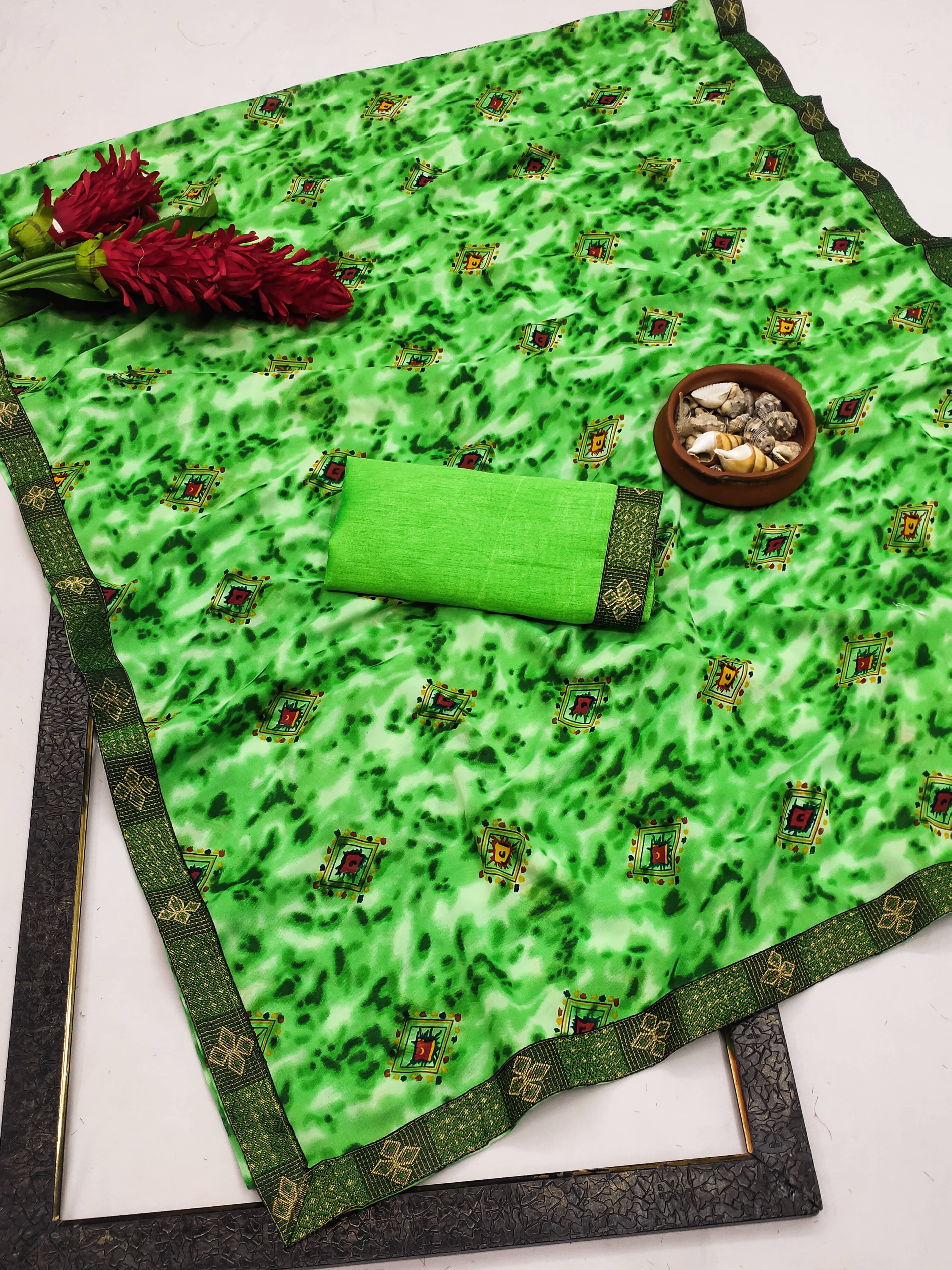 Kanooda Prints Georgette Printed Saree With Unstitched Blouse Piece ( Green ) Kanooda Prints Georgette Printed Saree With Unstitched Blouse Piece ( Green )