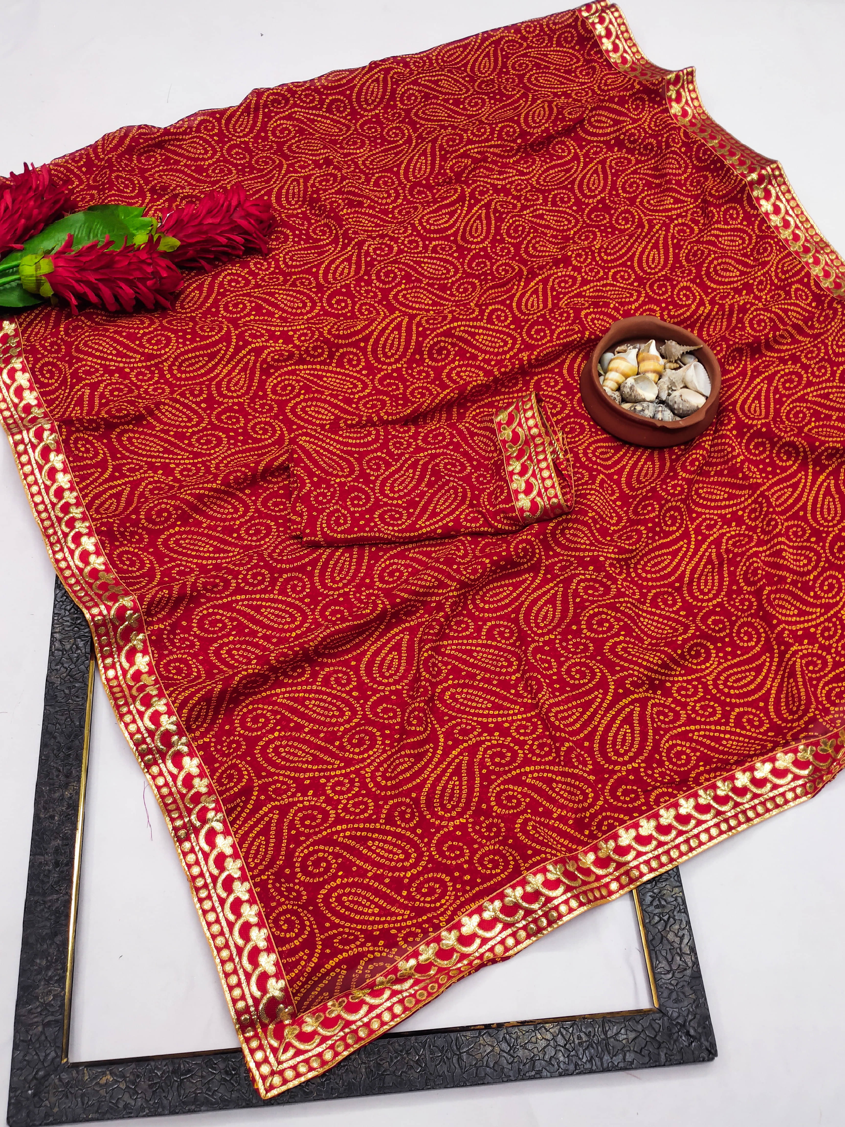 Kanooda Prints Georgette Printed Saree With Unstitched Blouse Piece ( Red ) Kanooda Prints Georgette Printed Saree With Unstitched Blouse Piece ( Red )