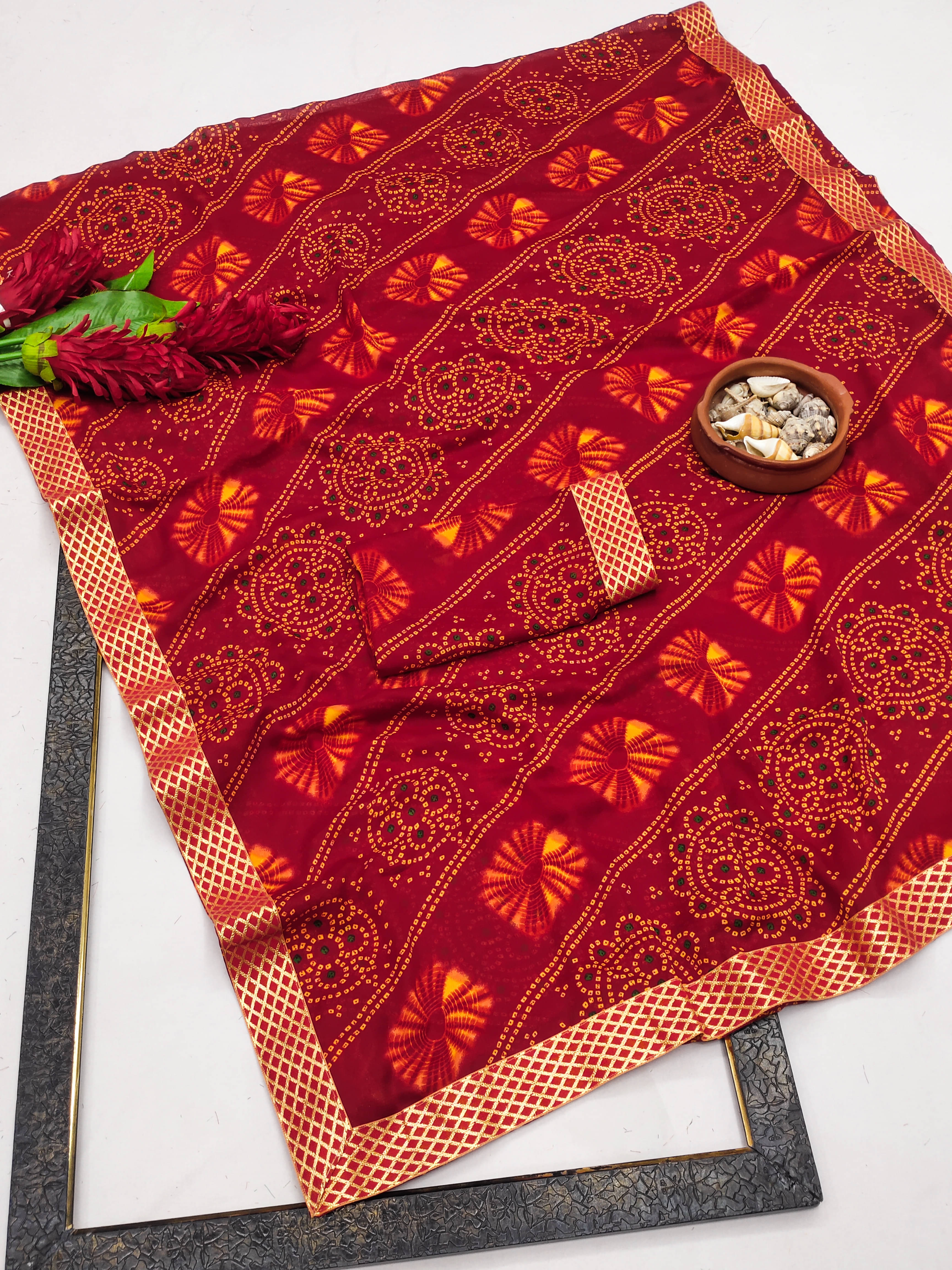 Kanooda Prints Georgette Printed Saree With Unstitched Blouse Piece ( Red ) Kanooda Prints Georgette Printed Saree With Unstitched Blouse Piece ( Red )