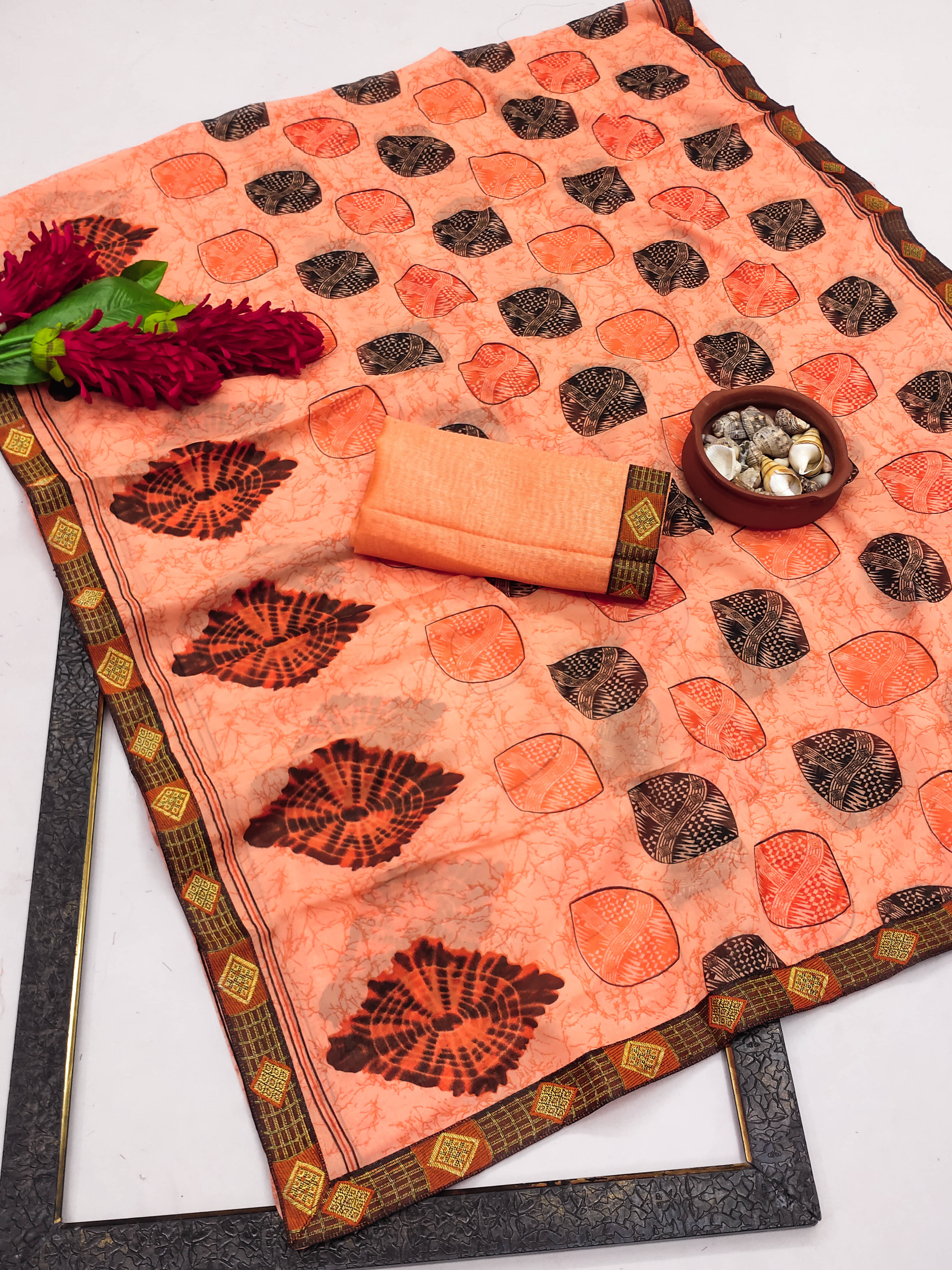 Kanooda Prints Georgette Printed Saree With Unstitched Blouse Piece ( Orange ) Kanooda Prints Georgette Printed Saree With Unstitched Blouse Piece ( Orange )