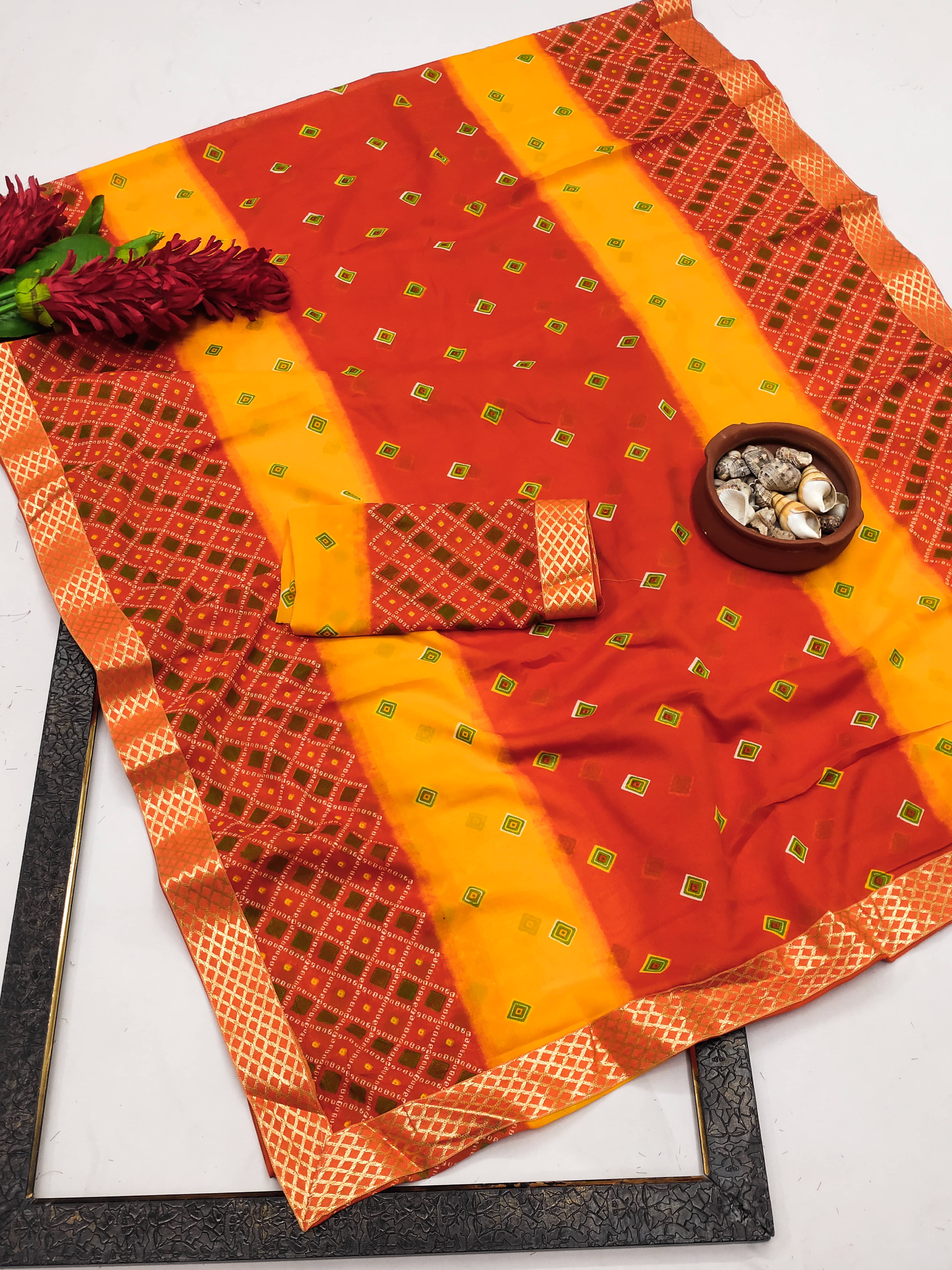 Kanooda Prints Georgette Printed Saree With Unstitched Blouse Piece ( Orange ) Kanooda Prints Georgette Printed Saree With Unstitched Blouse Piece ( Orange )