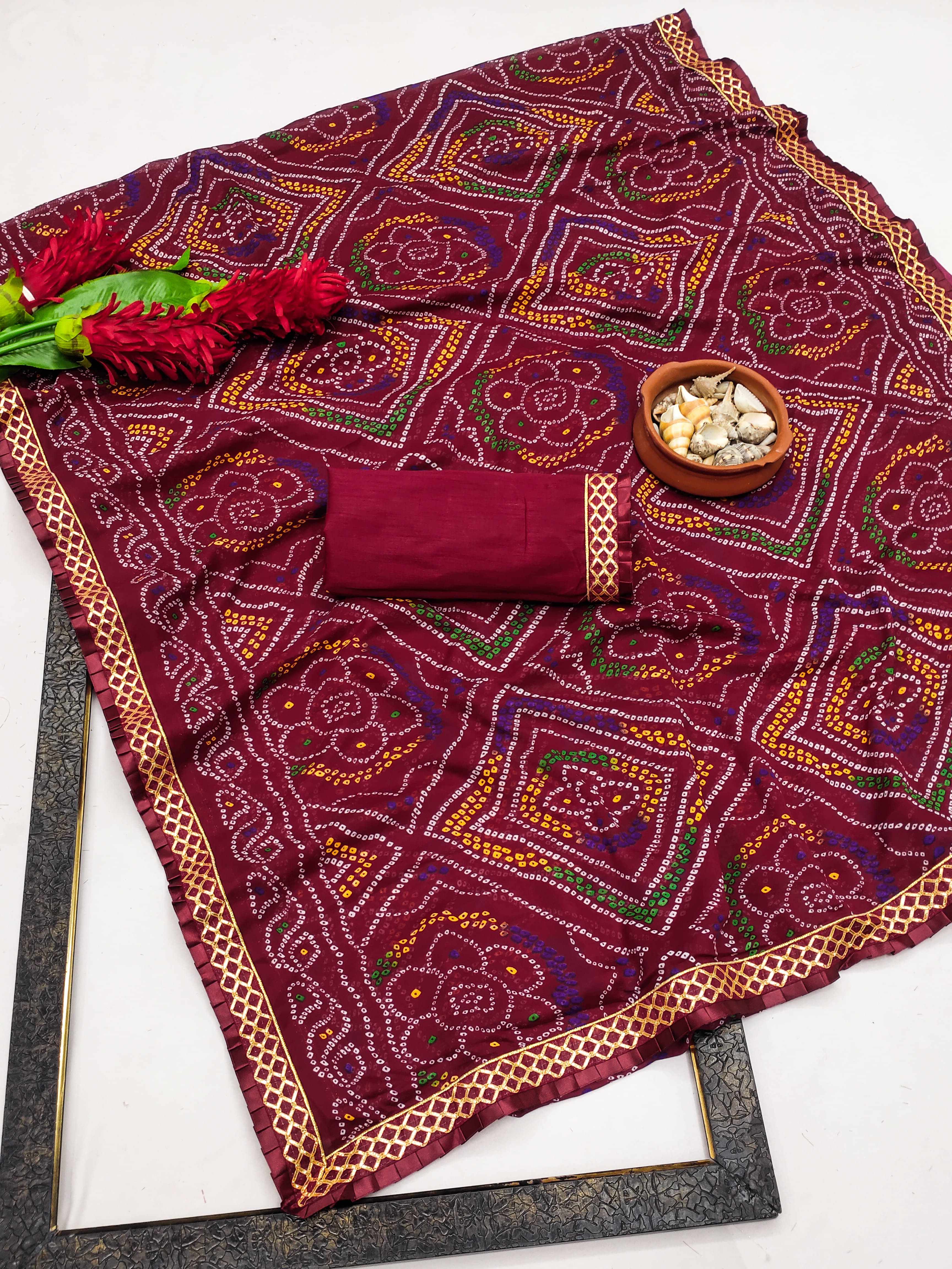     			Kanooda Prints Georgette Printed Saree With Unstitched Blouse Piece ( Maroon )
