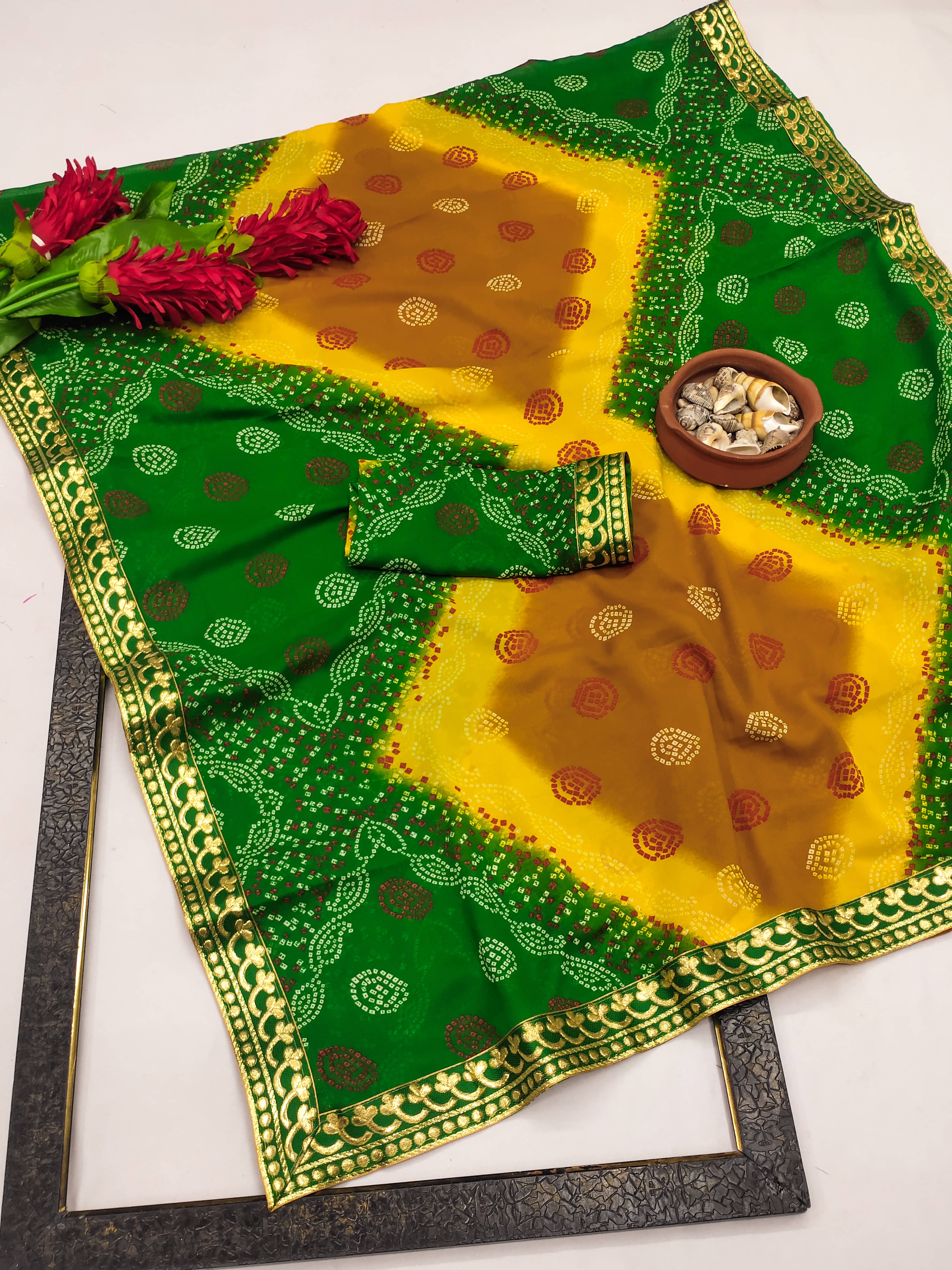 Kanooda Prints Georgette Printed Saree With Unstitched Blouse Piece ( Green ) Kanooda Prints Georgette Printed Saree With Unstitched Blouse Piece ( Green )