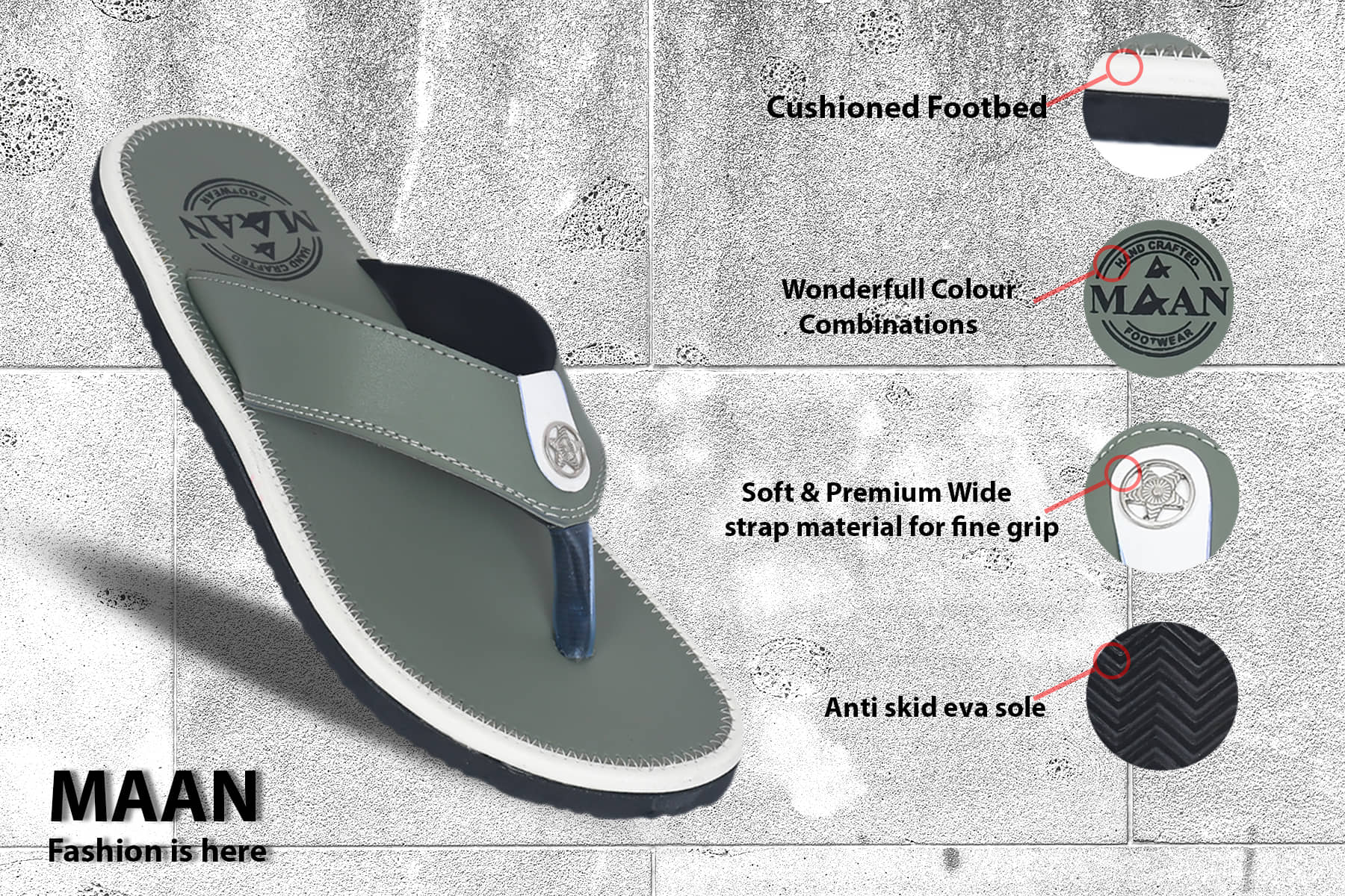 MAAN Sea Green Men's Thong Flip Flop