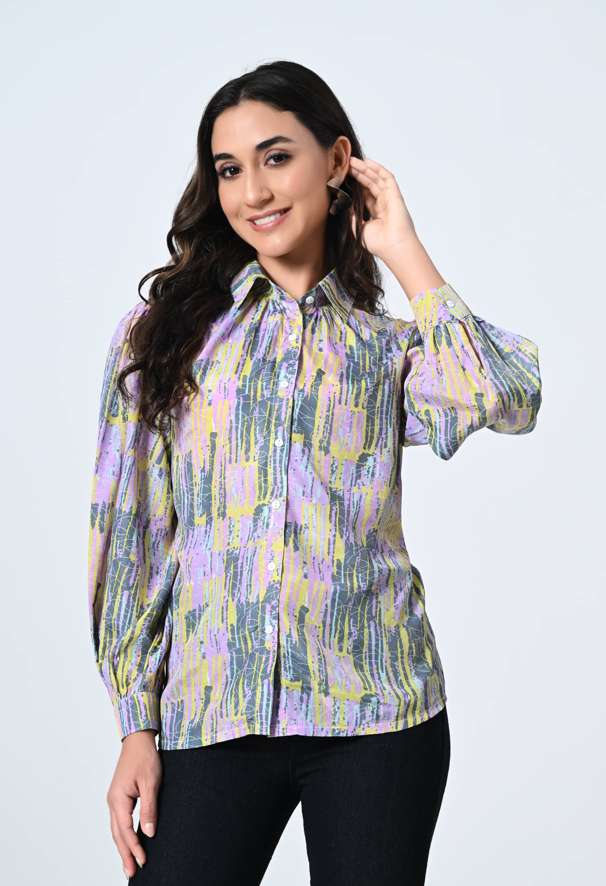     			OTIRA Women Striped Poly Crepe Shirt ( Multicolor )