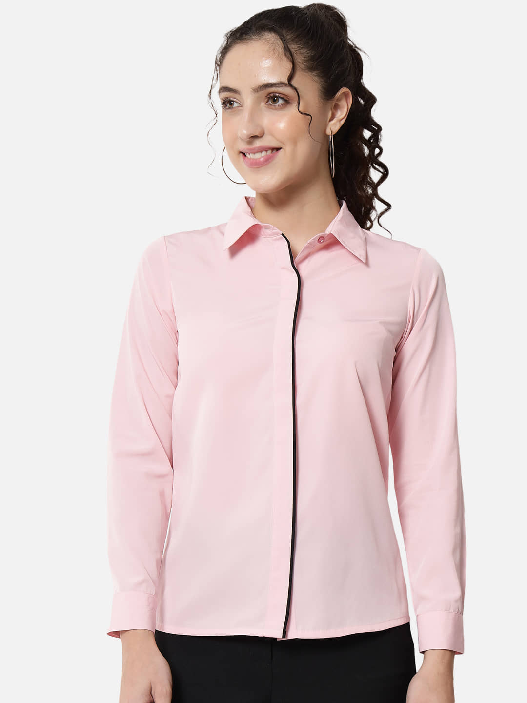 OTIRA Women Solid Poly Crepe Shirt ( Pink )