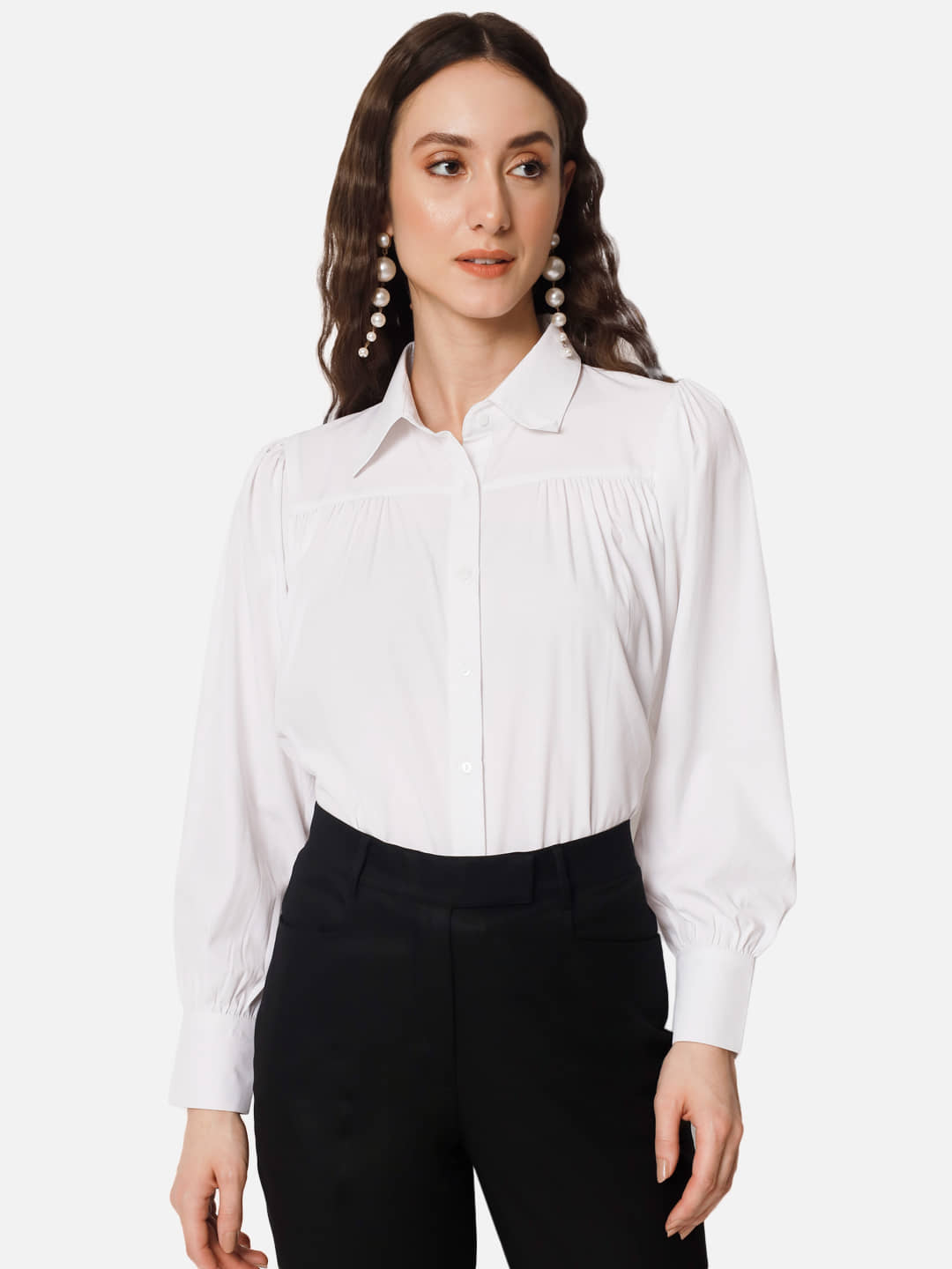 OTIRA Women Solid Poly Crepe Shirt ( White )
