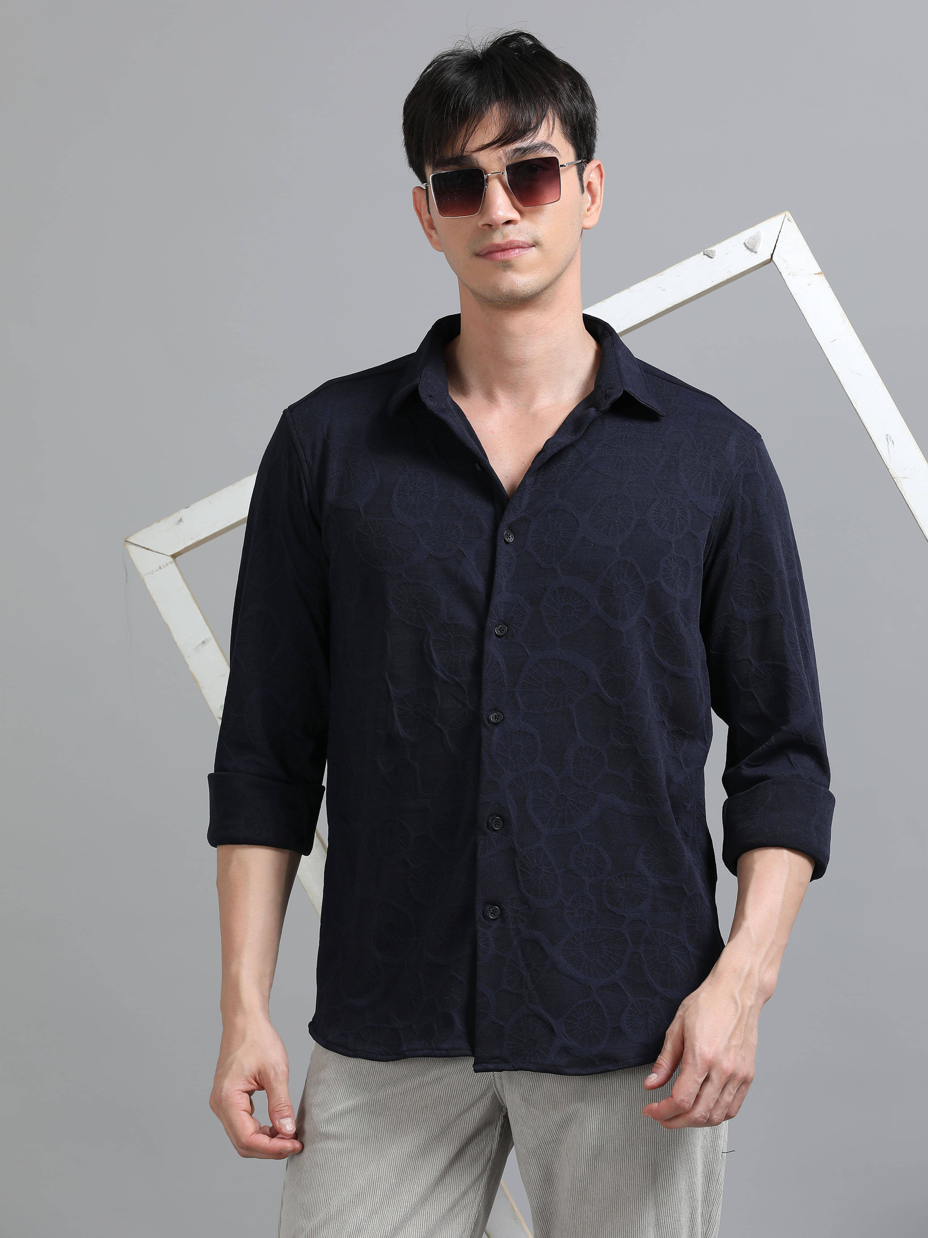     			Paul Street Polyester Relaxed Fit Self Design Full Sleeves Men's Casual Shirt - Navy ( Pack of 1 )
