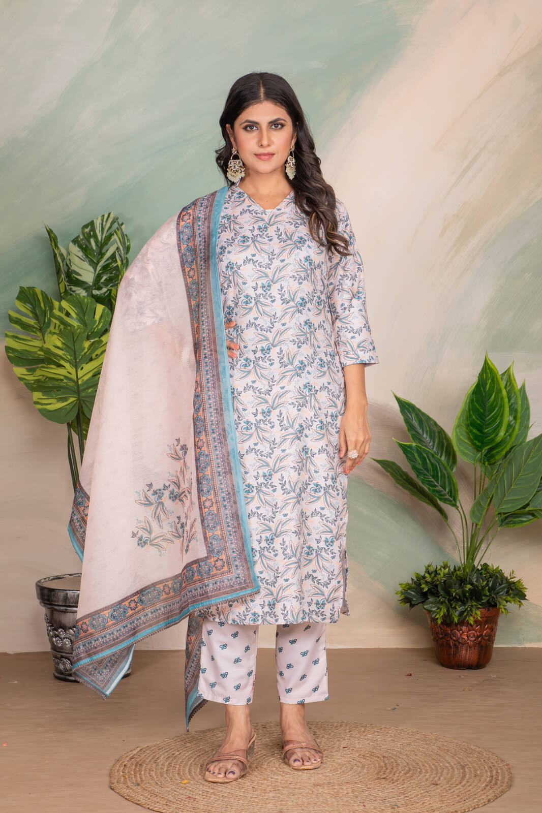 Sanjana Silks Cotton Printed Kurti With Pants Women's Stitched Salwar Suit - Cream ( Pack of 1 ) Sanjana Silks Cotton Printed Kurti With Pants Women's Stitched Salwar Suit - Cream ( Pack of 1 )