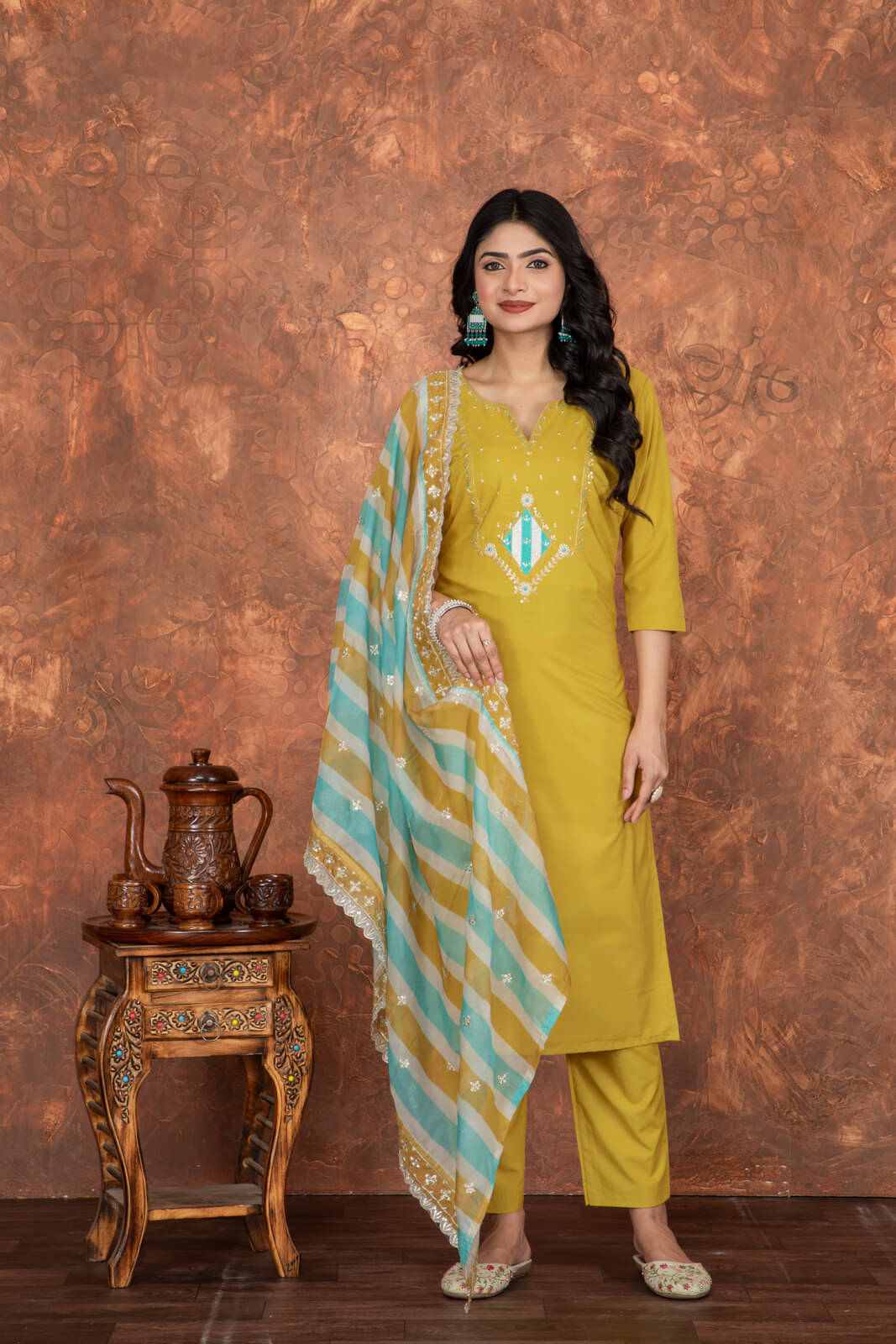 Sanjana Silks Silk Blend Embroidered Kurti With Pants Women's Stitched Salwar Suit - Yellow ( Pack of 1 ) Sanjana Silks Silk Blend Embroidered Kurti With Pants Women's Stitched Salwar Suit - Yellow ( Pack of 1 )
