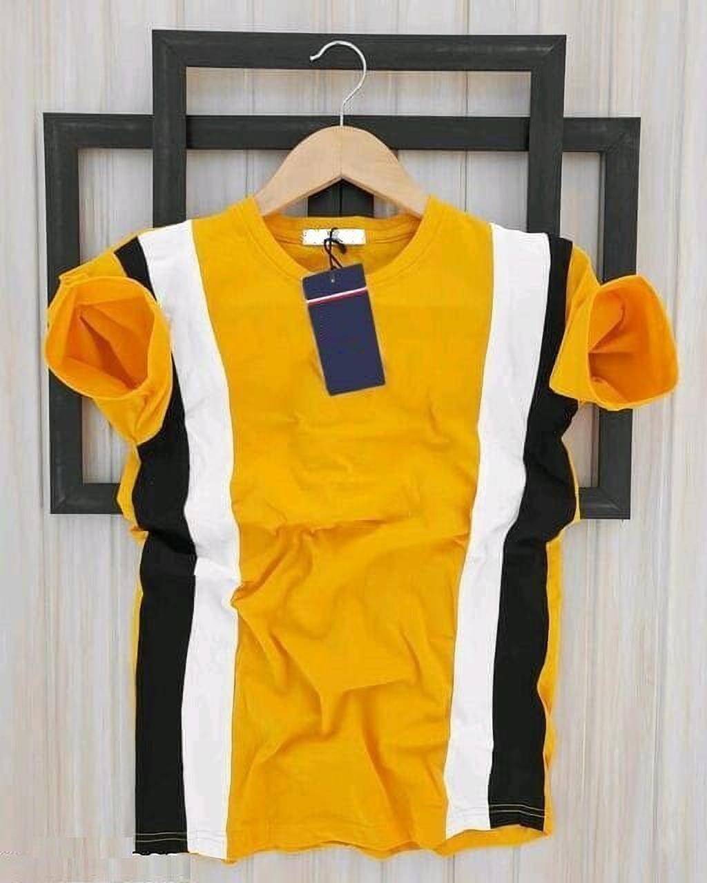 Try This Cotton Blend Slim Fit Striped Half Sleeves Men's Round T-Shirt - Yellow ( Pack of 1 ) Try This Cotton Blend Slim Fit Striped Half Sleeves Men's Round T-Shirt - Yellow ( Pack of 1 )