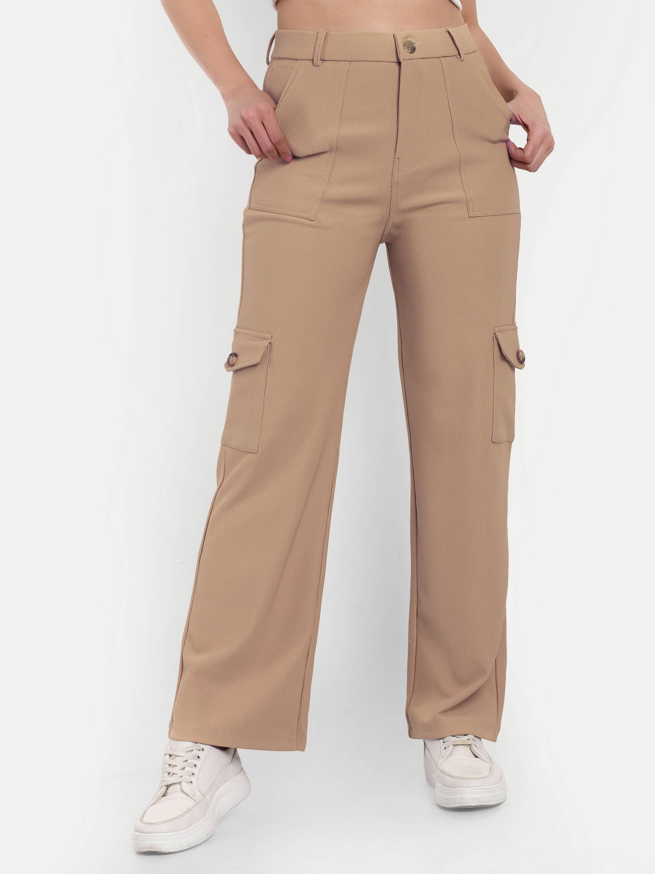     			Broadstar Pack of 1 Corduroy Straight Women's Cargo Pants ( Beige )