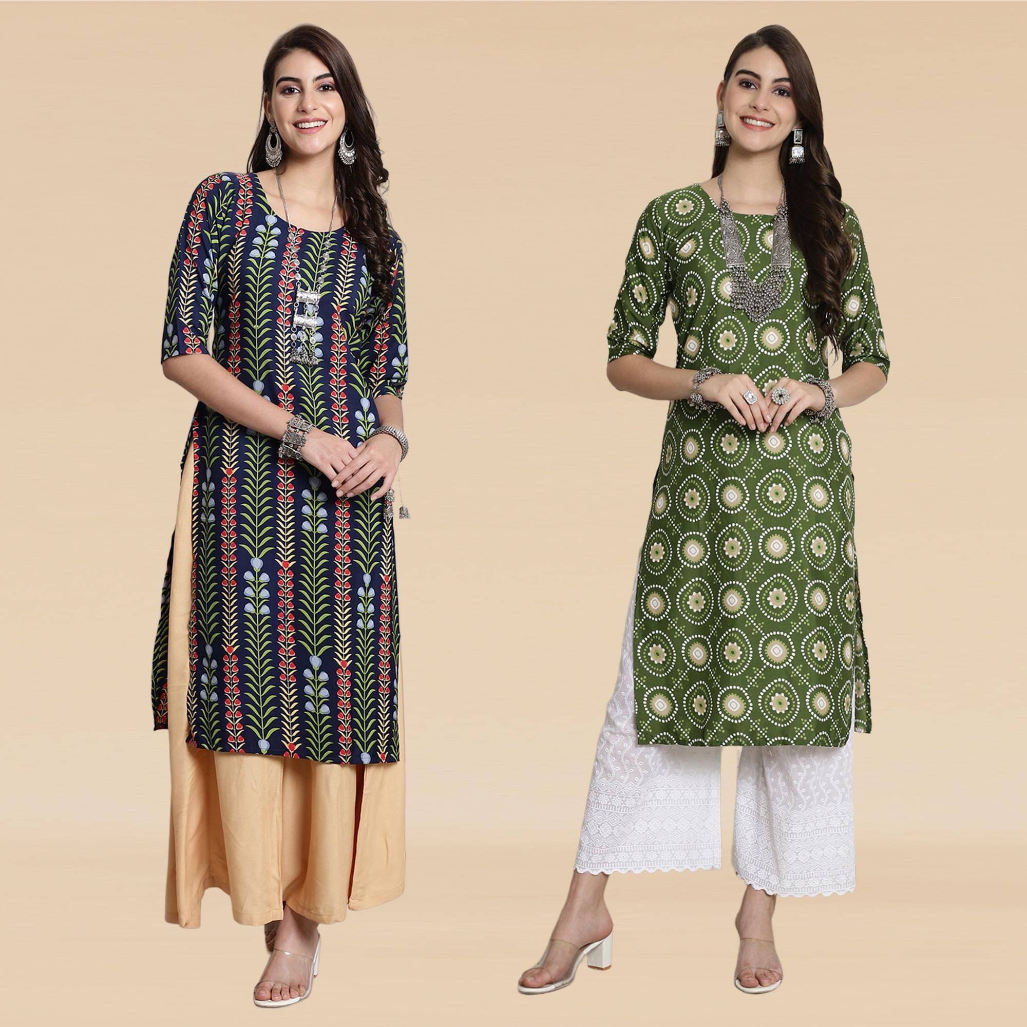 Ethnicbasket Pack of 2 Crepe Printed Straight Women's Kurti - ( Multicolor1 ) Ethnicbasket Pack of 2 Crepe Printed Straight Women's Kurti - ( Multicolor1 )