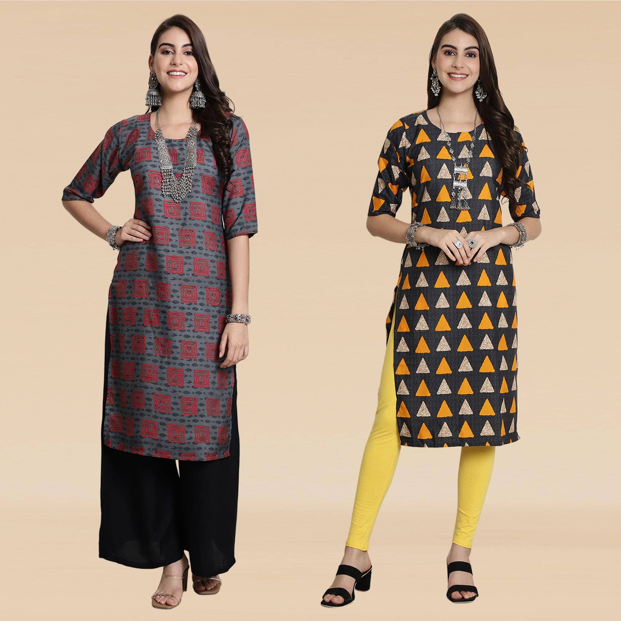 Ethnicbasket Pack of 2 Crepe Printed Straight Women's Kurti - ( Multicolor1 ) Ethnicbasket Pack of 2 Crepe Printed Straight Women's Kurti - ( Multicolor1 )