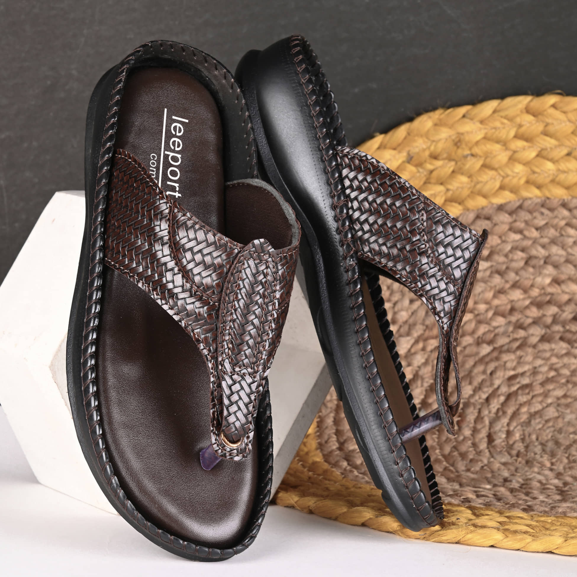 Leeport Black Men's Thong Flip Flop