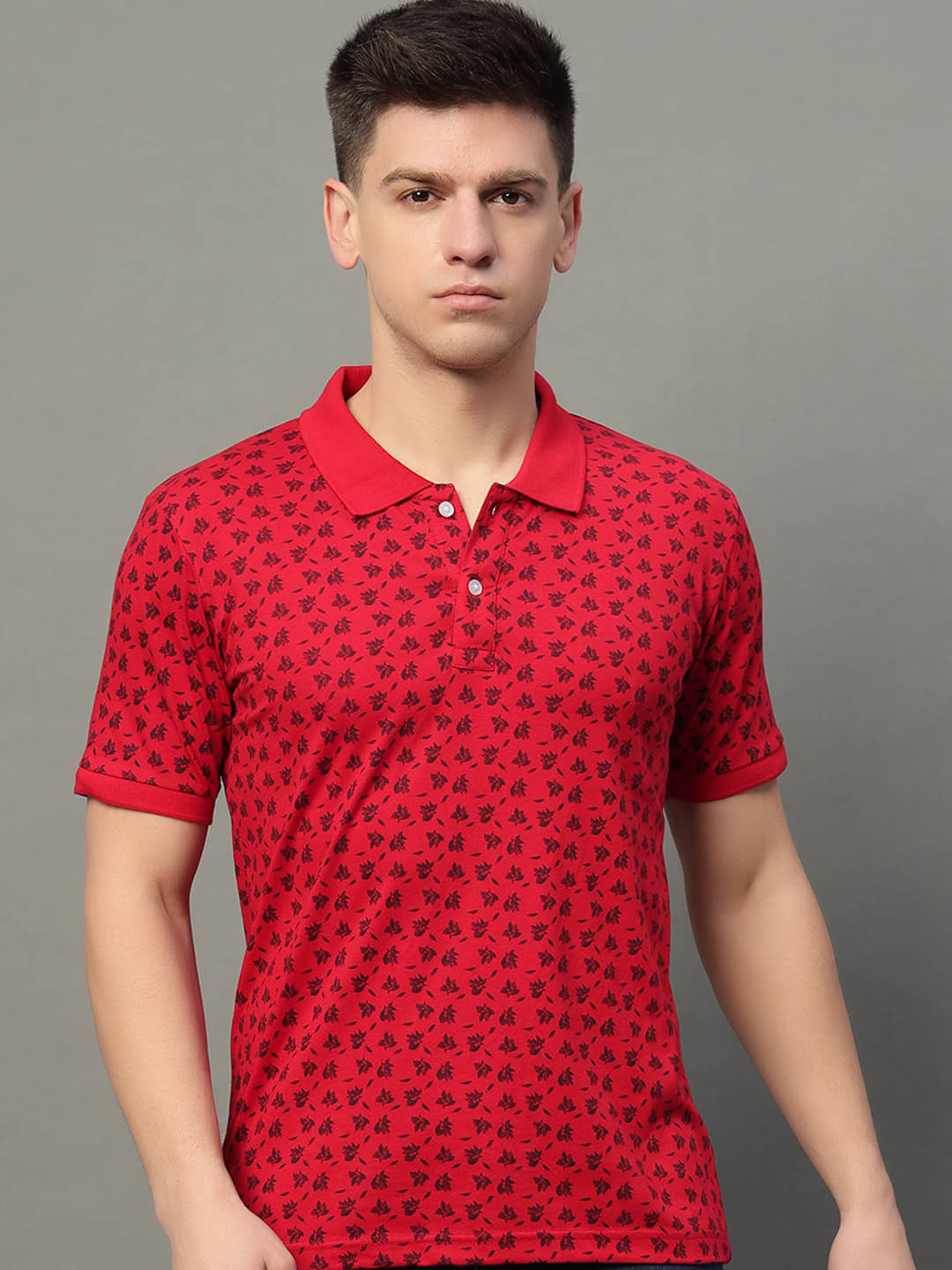 Riss Pack of 1 Cotton Blend Regular Fit Printed Half Sleeves Men's Polo T Shirt ( Red )     			Riss Pack of 1 Cotton Blend Regular Fit Printed Half Sleeves Men's Polo T Shirt ( Red )