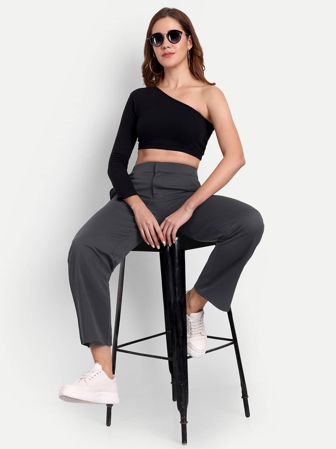     			Broadstar Pack of 1 Polyester Straight Women's Casual Pants ( Dark Grey )
