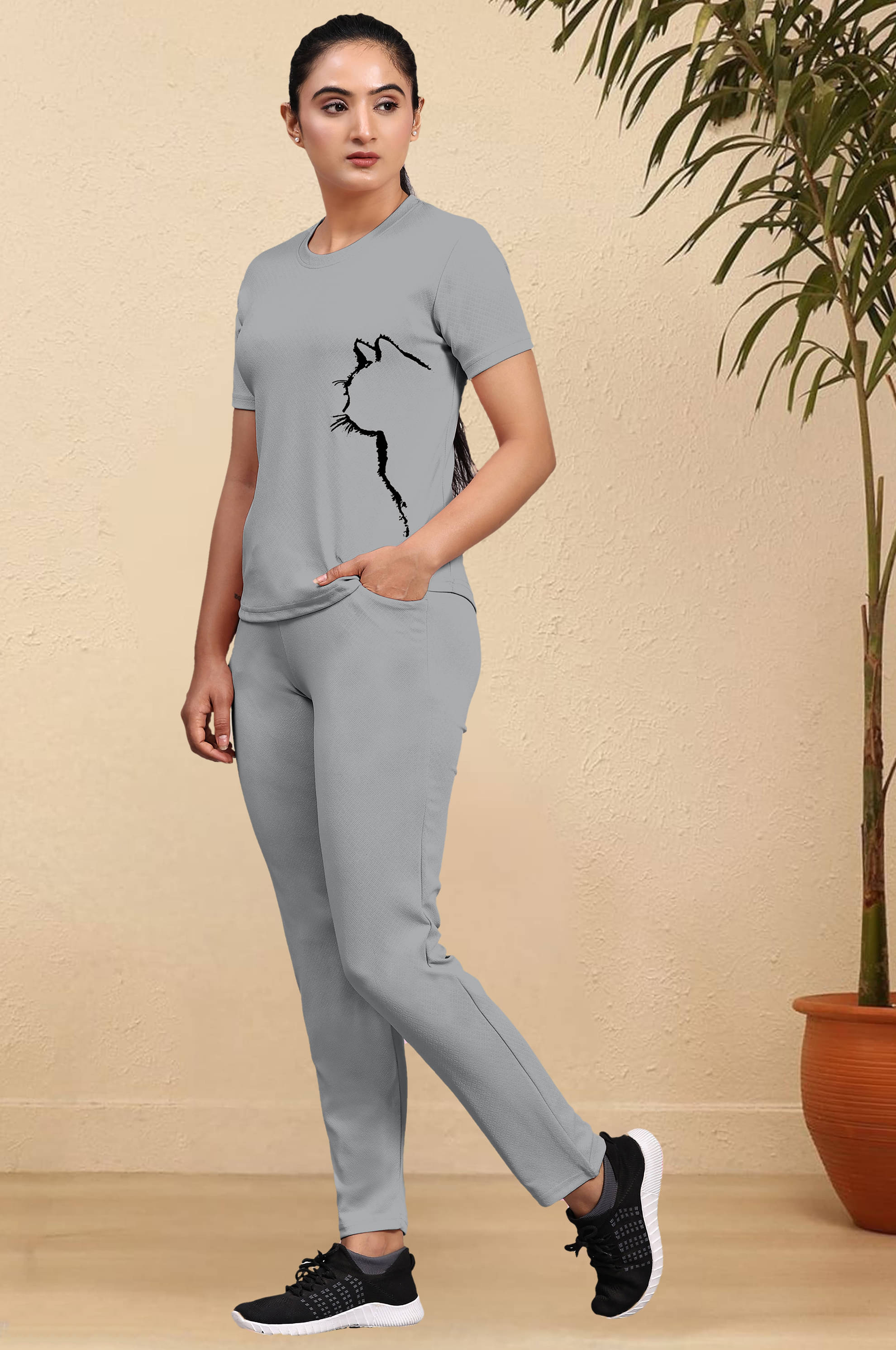     			DTR FASHION Grey Cotton Blend Printed Tracksuit - Pack of 1