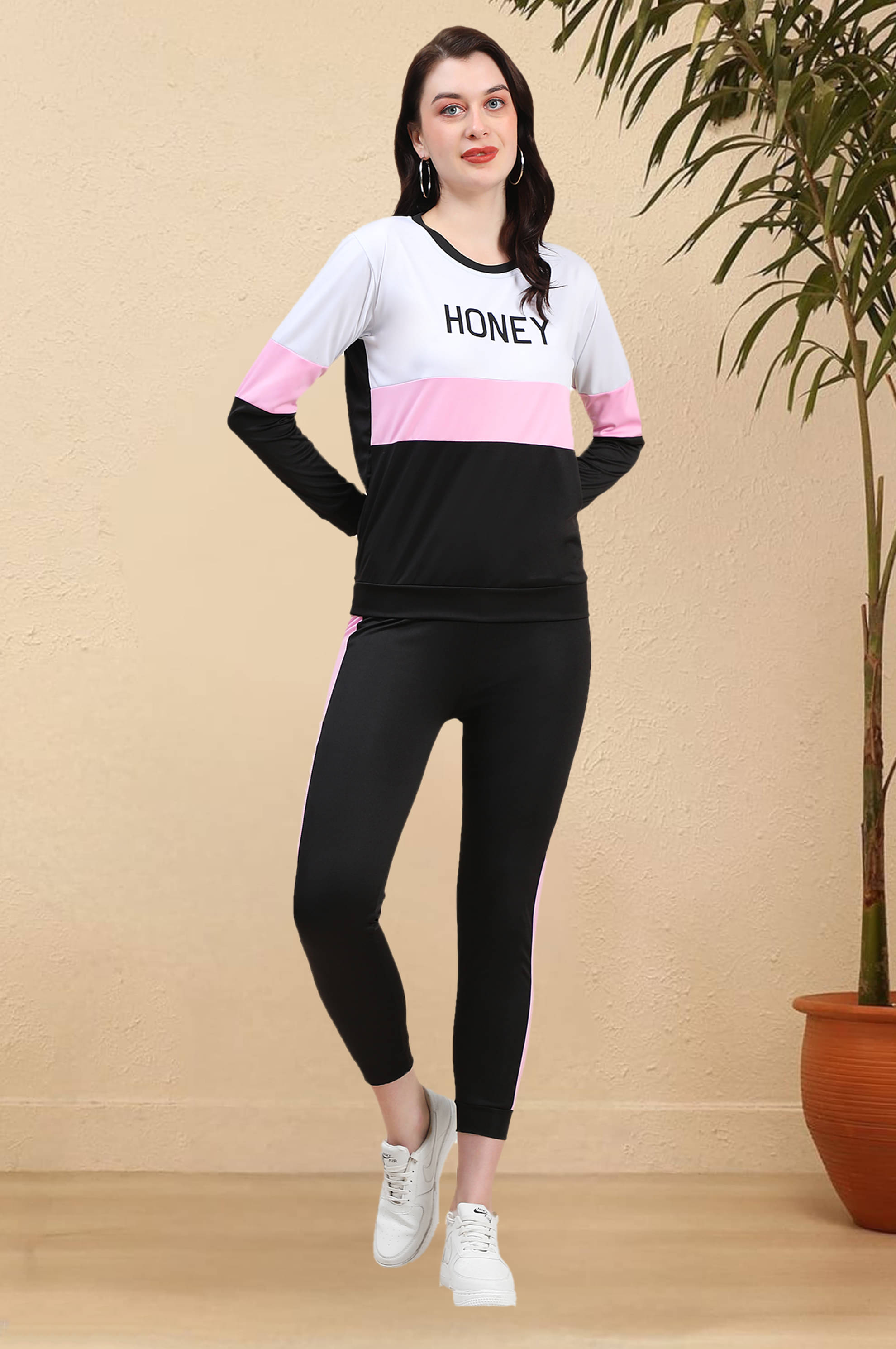     			DTR FASHION Pink Cotton Blend Printed Tracksuit - Pack of 1