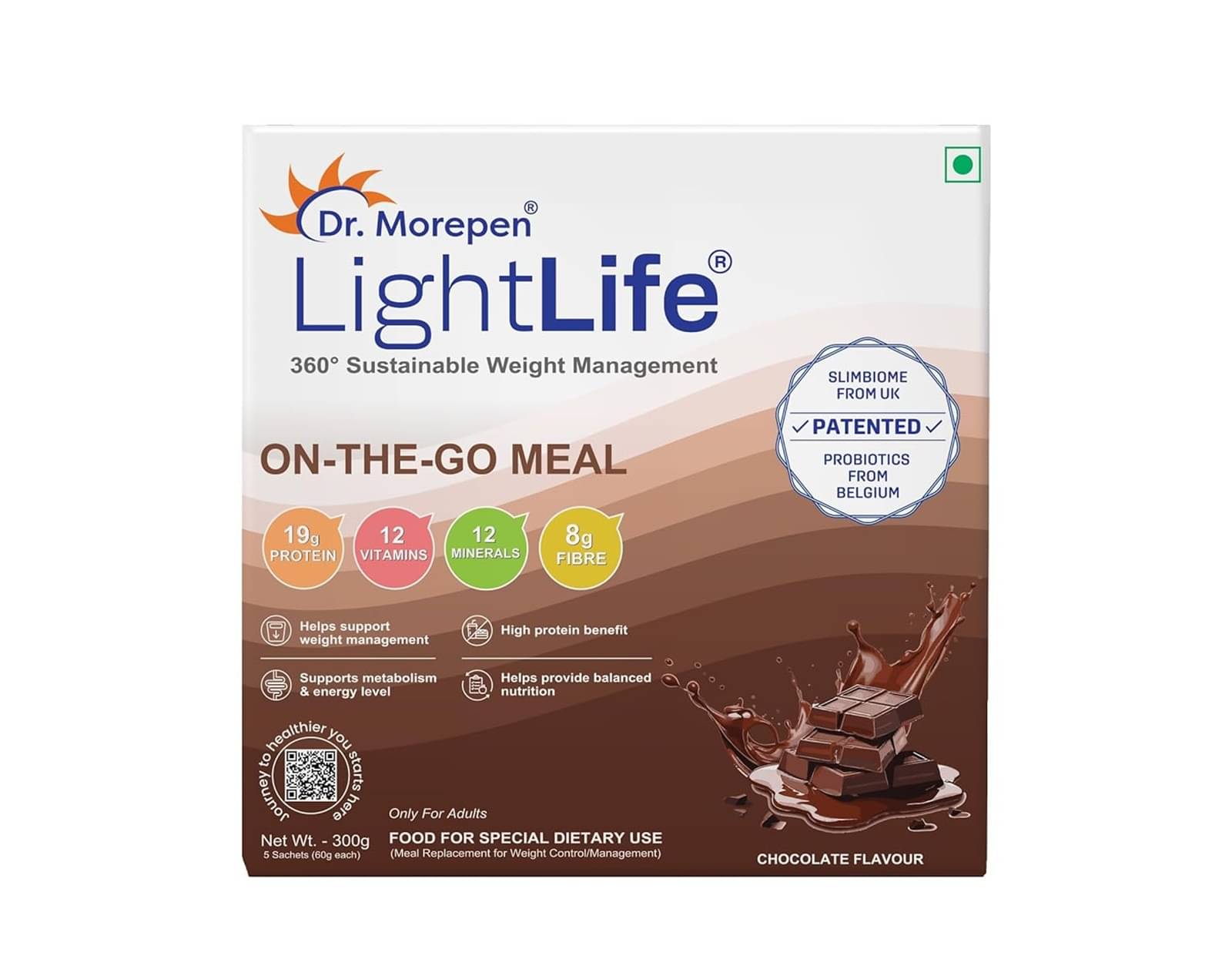     			Dr. Morepen LightLife On The Go Meal High Protein Meal Replacement,19g Protein (5 Sachets,Chocolate)