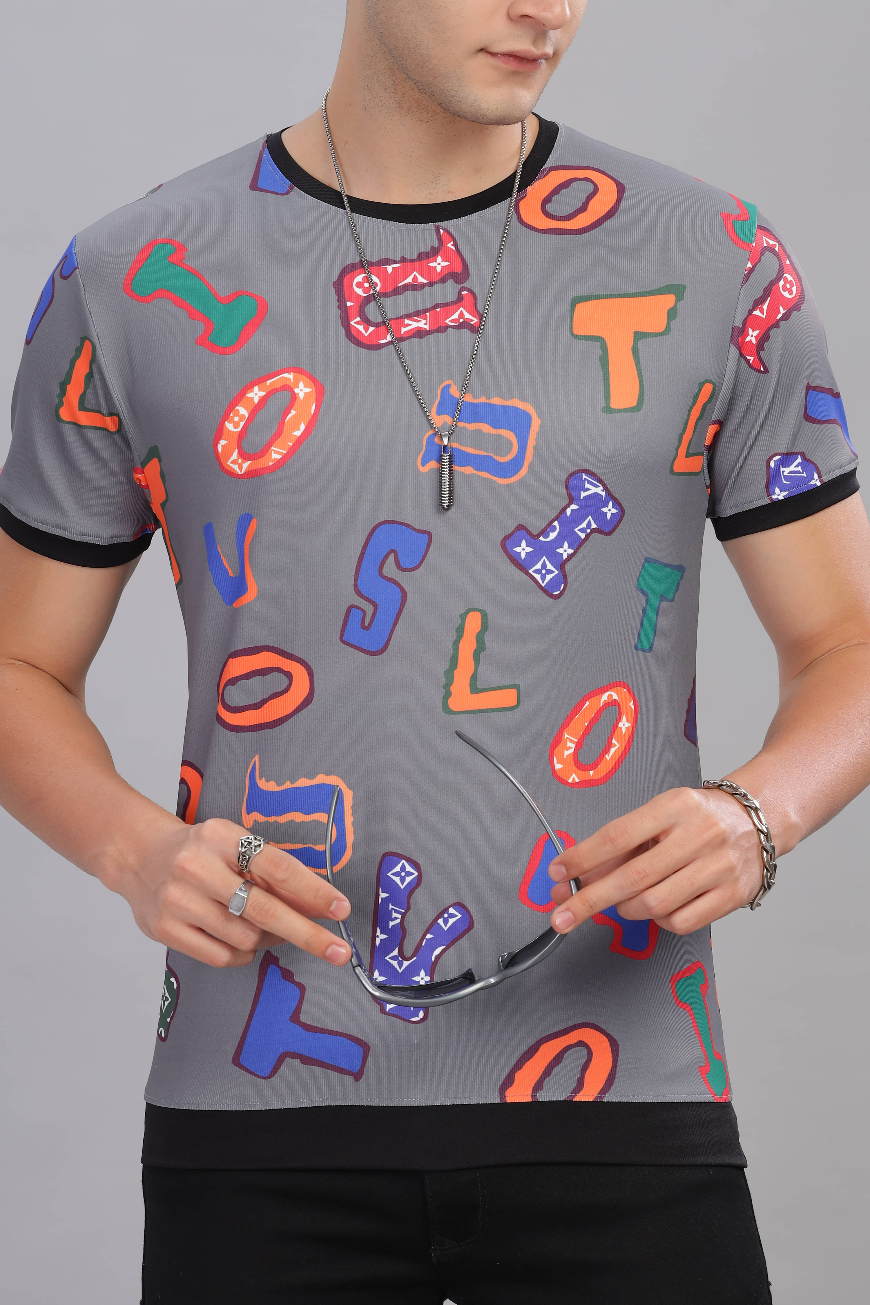 FABRIPPLE Polyester Regular Fit Printed Half Sleeves Men's Round T-Shirt - Multicolor ( Pack of 1 )