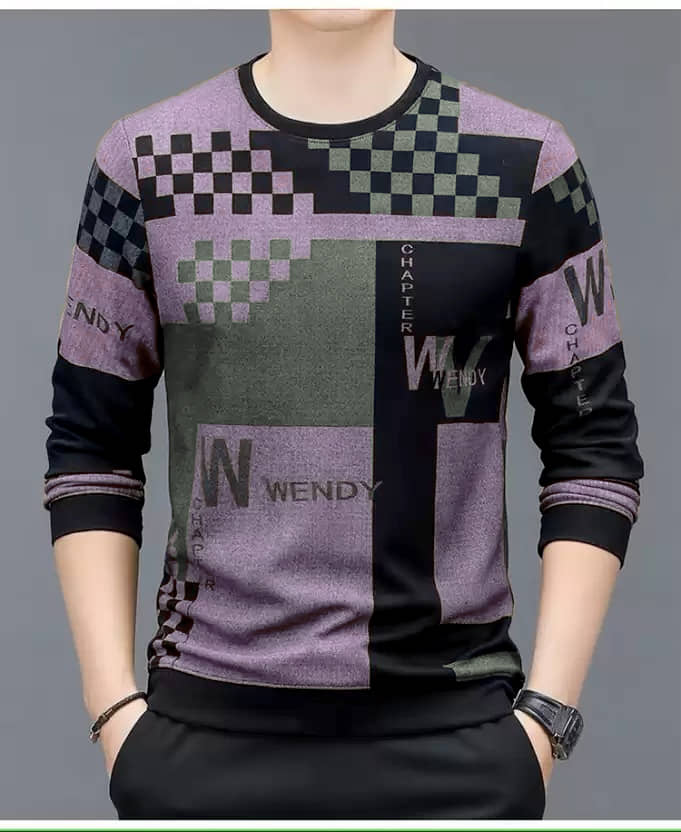 FABRIPPLE Polyester Regular Fit Printed Full Sleeves Men's Round T-Shirt - Purple ( Pack of 1 )