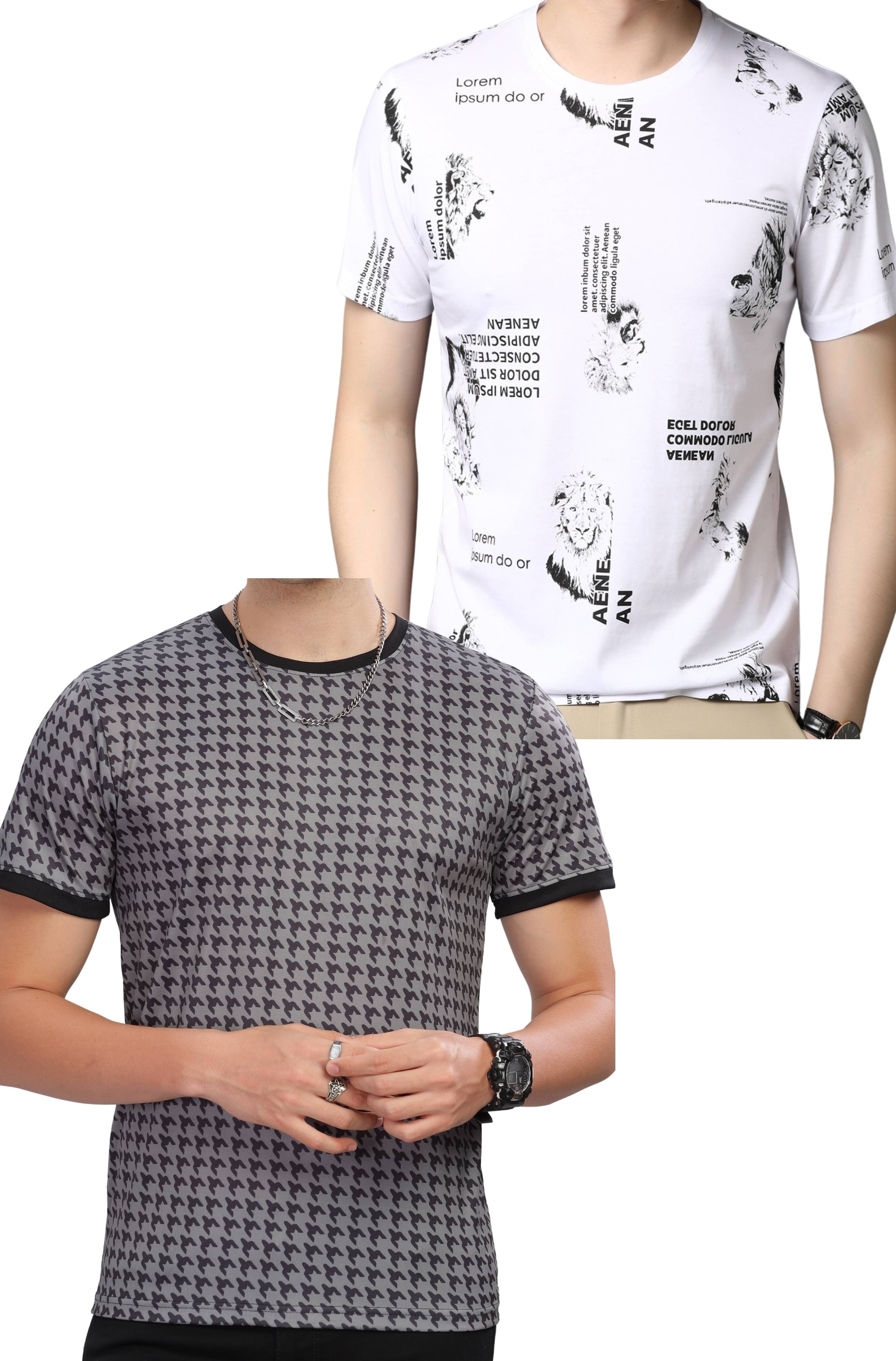     			FABRIPPLE Polyester Regular Fit Printed Half Sleeves Men's Round T-Shirt - Multicolor ( Pack of 2 )