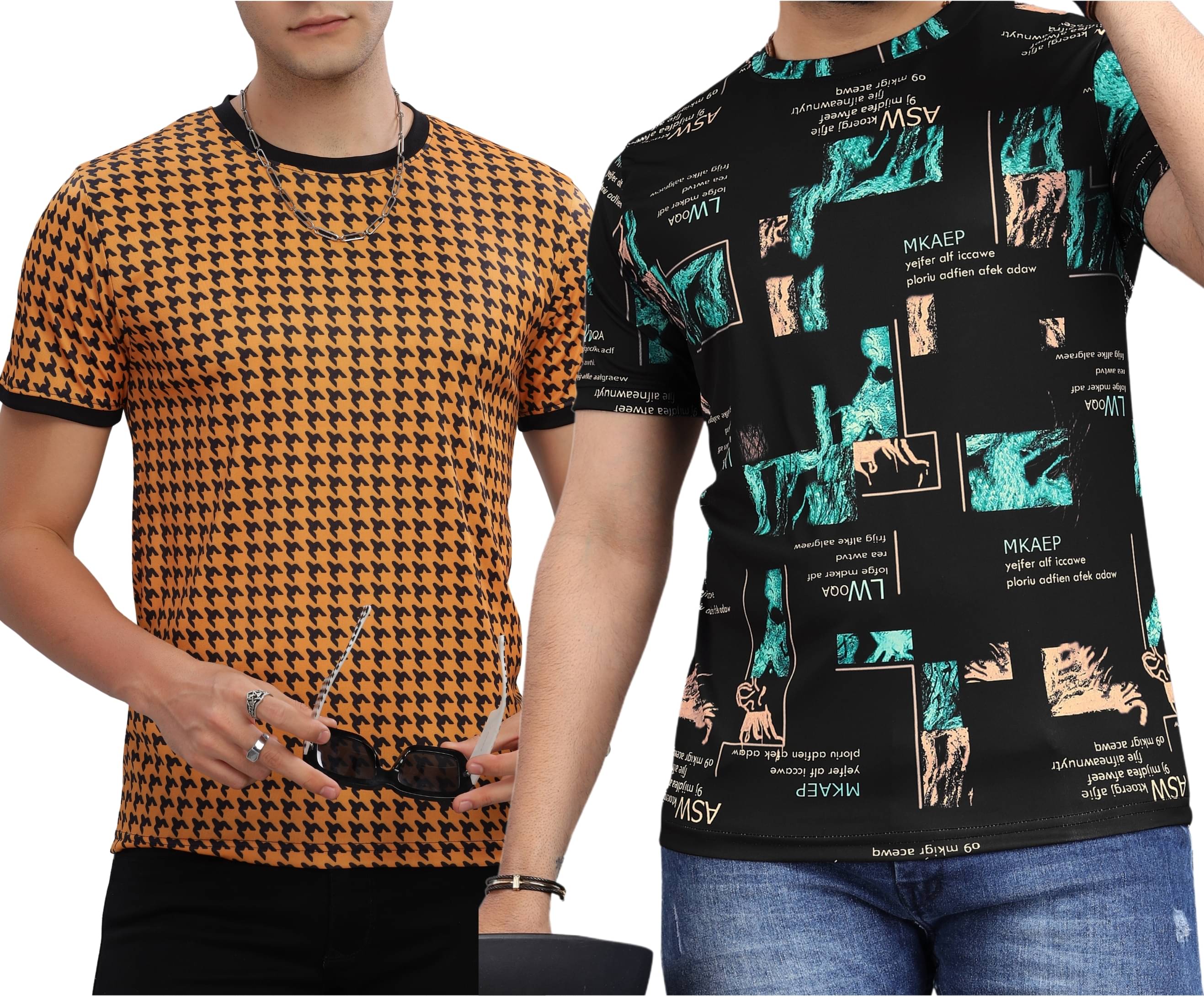 FABRIPPLE Polyester Regular Fit Self Design Half Sleeves Men's Round T-Shirt - Multicolor ( Pack of 2 ) FABRIPPLE Polyester Regular Fit Self Design Half Sleeves Men's Round T-Shirt - Multicolor ( Pack of 2 )