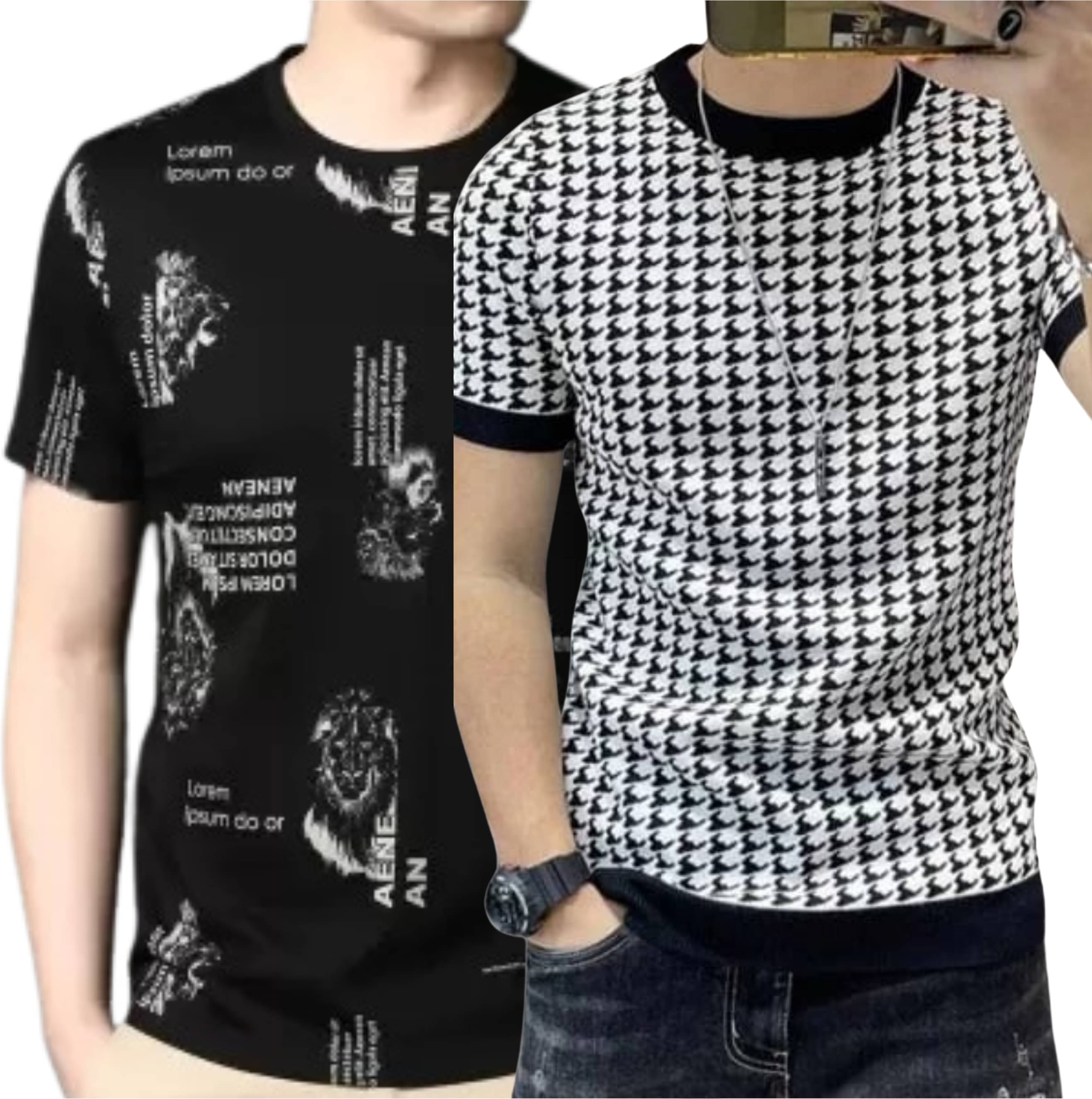     			FABRIPPLE Polyester Regular Fit Self Design Half Sleeves Men's Round T-Shirt - Multicolor ( Pack of 2 )