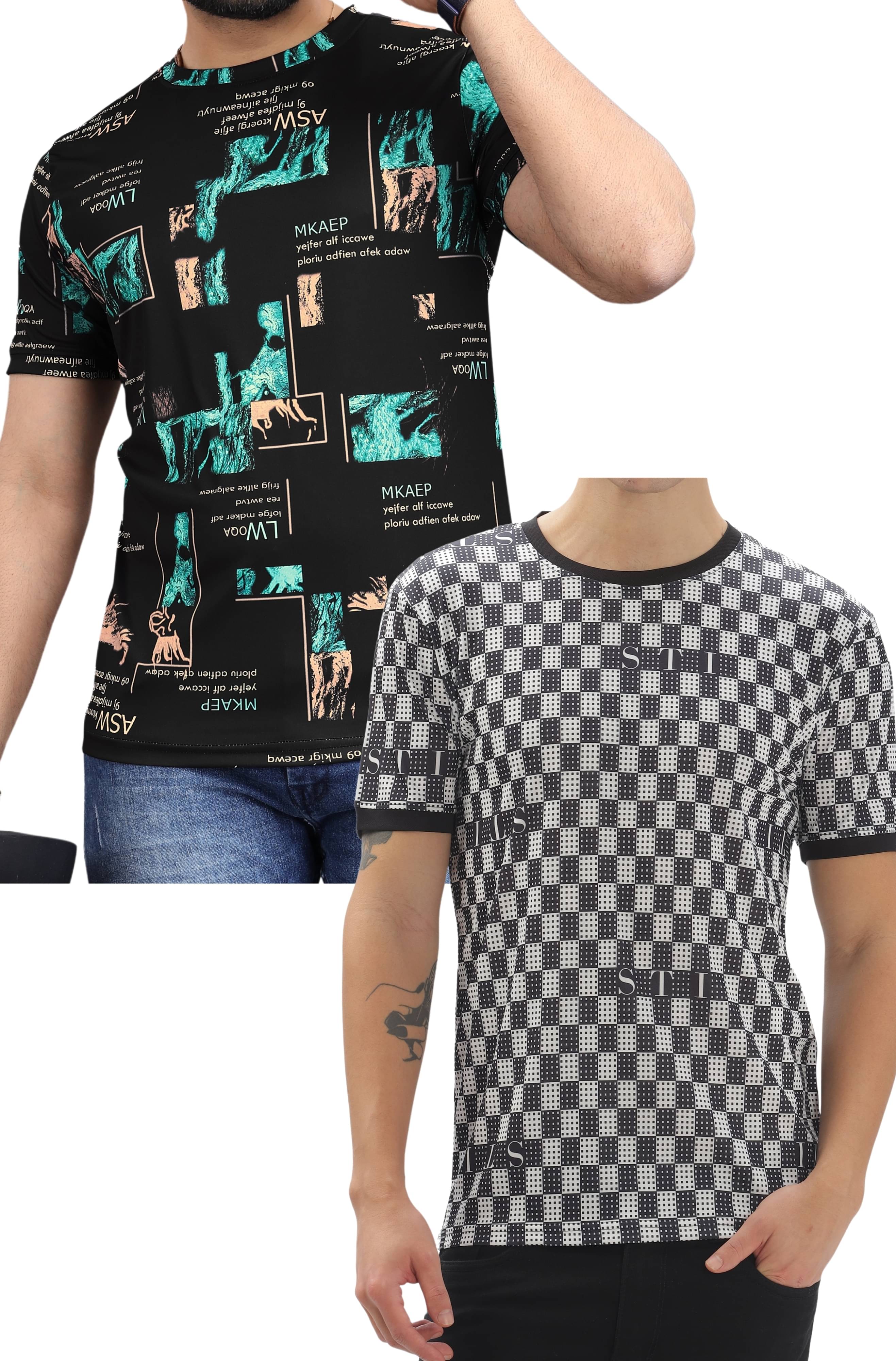FABRIPPLE Polyester Regular Fit Self Design Half Sleeves Men's Round T-Shirt - Multicolor ( Pack of 1 ) FABRIPPLE Polyester Regular Fit Self Design Half Sleeves Men's Round T-Shirt - Multicolor ( Pack of 1 )