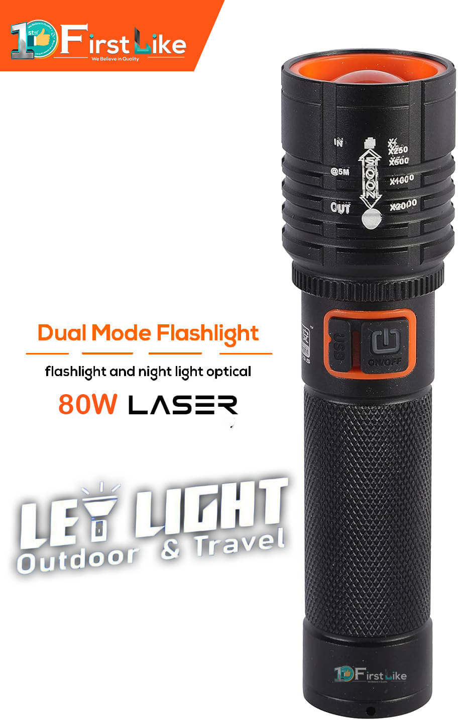 FIRSTLIKE - 3W Rechargeable Flashlight Torch ( Pack of 1 ) FIRSTLIKE - 3W Rechargeable Flashlight Torch ( Pack of 1 )