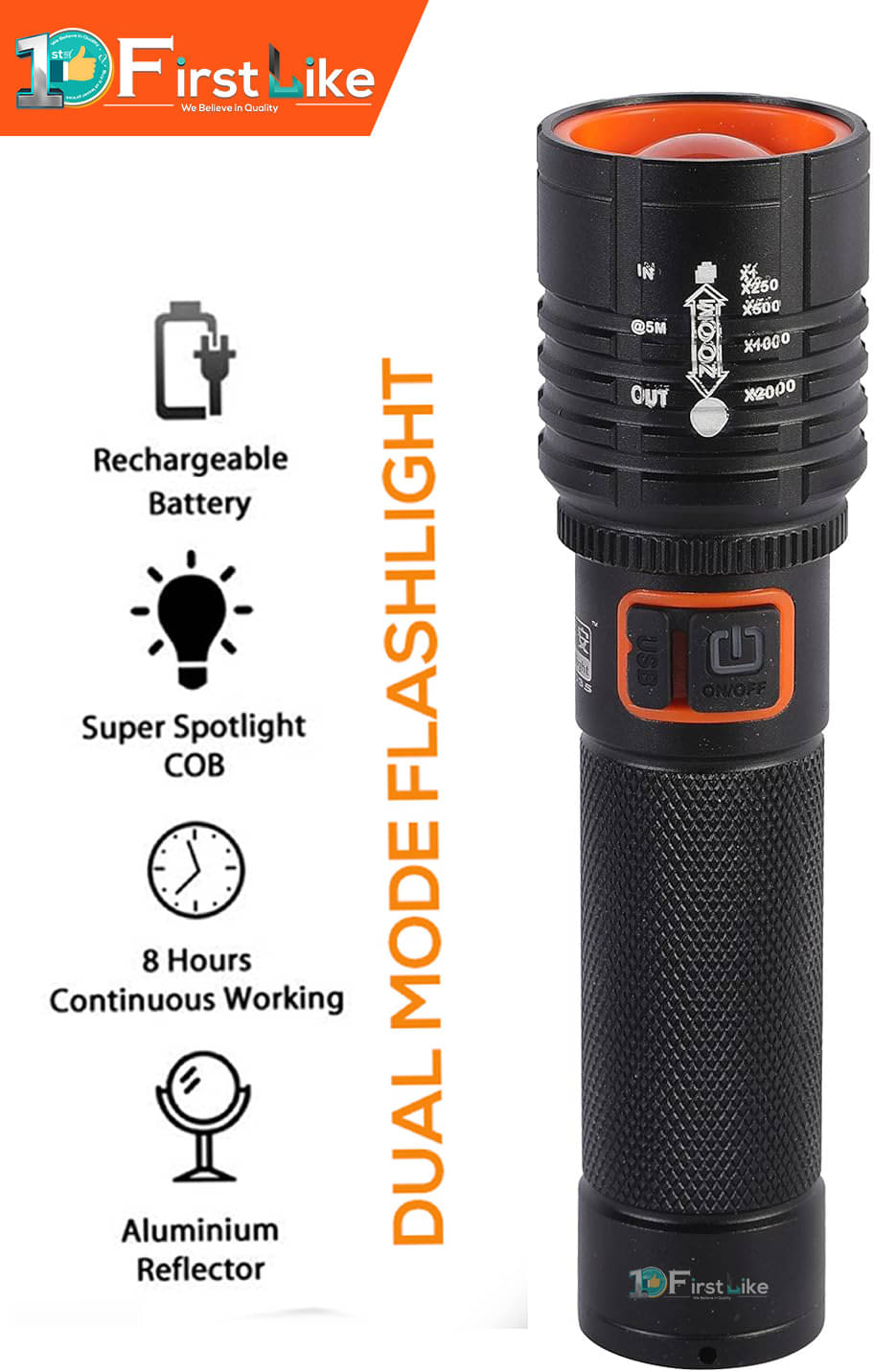    			FIRSTLIKE - 3W Rechargeable Flashlight Torch ( Pack of 1 )