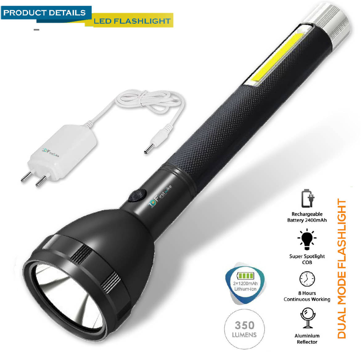     			FIRSTLIKE - Above 50W Rechargeable Flashlight Torch ( Pack of 1 )