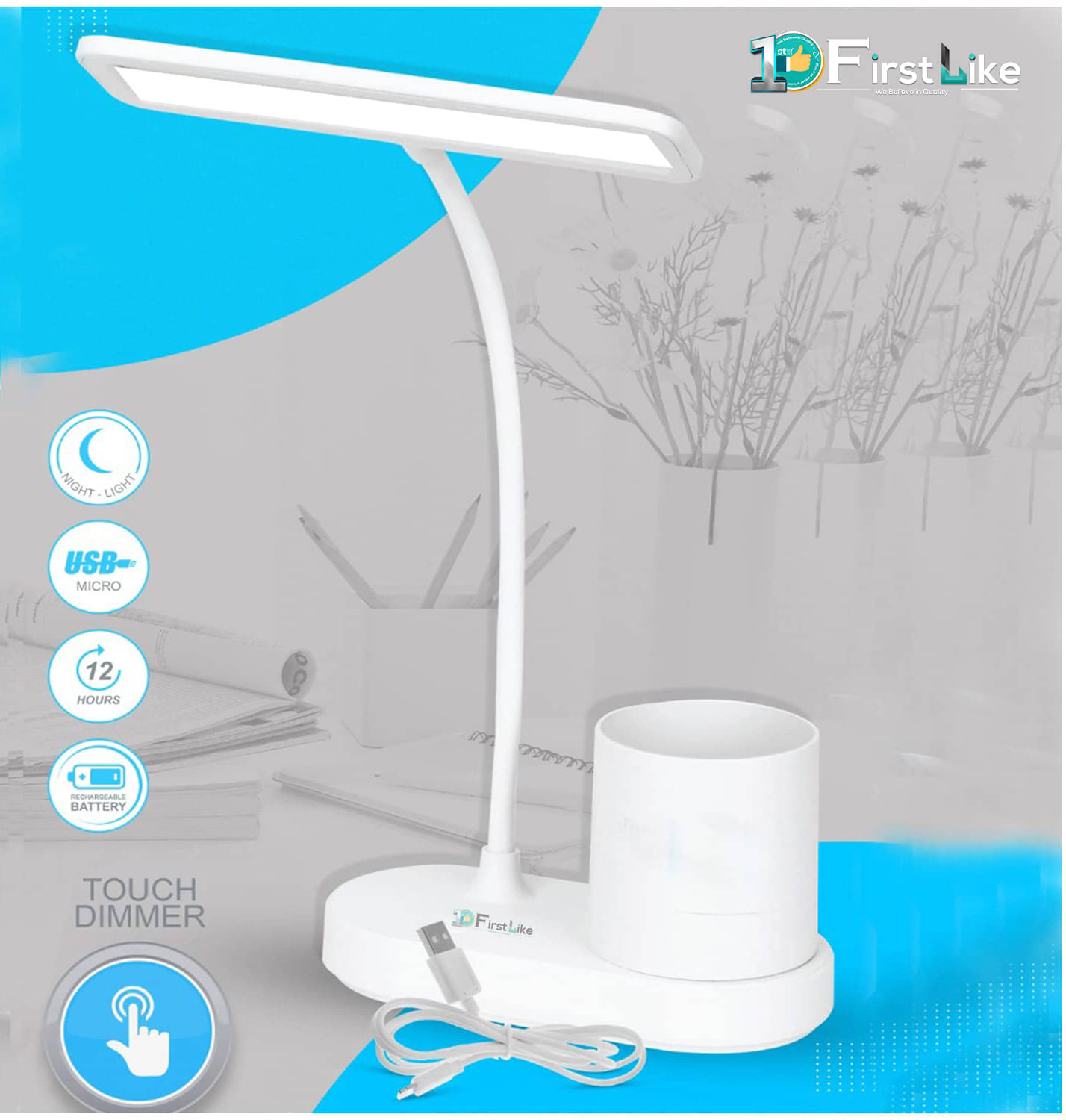     			FIRSTLIKE White Study Table Lamp ( Pack of 1 )